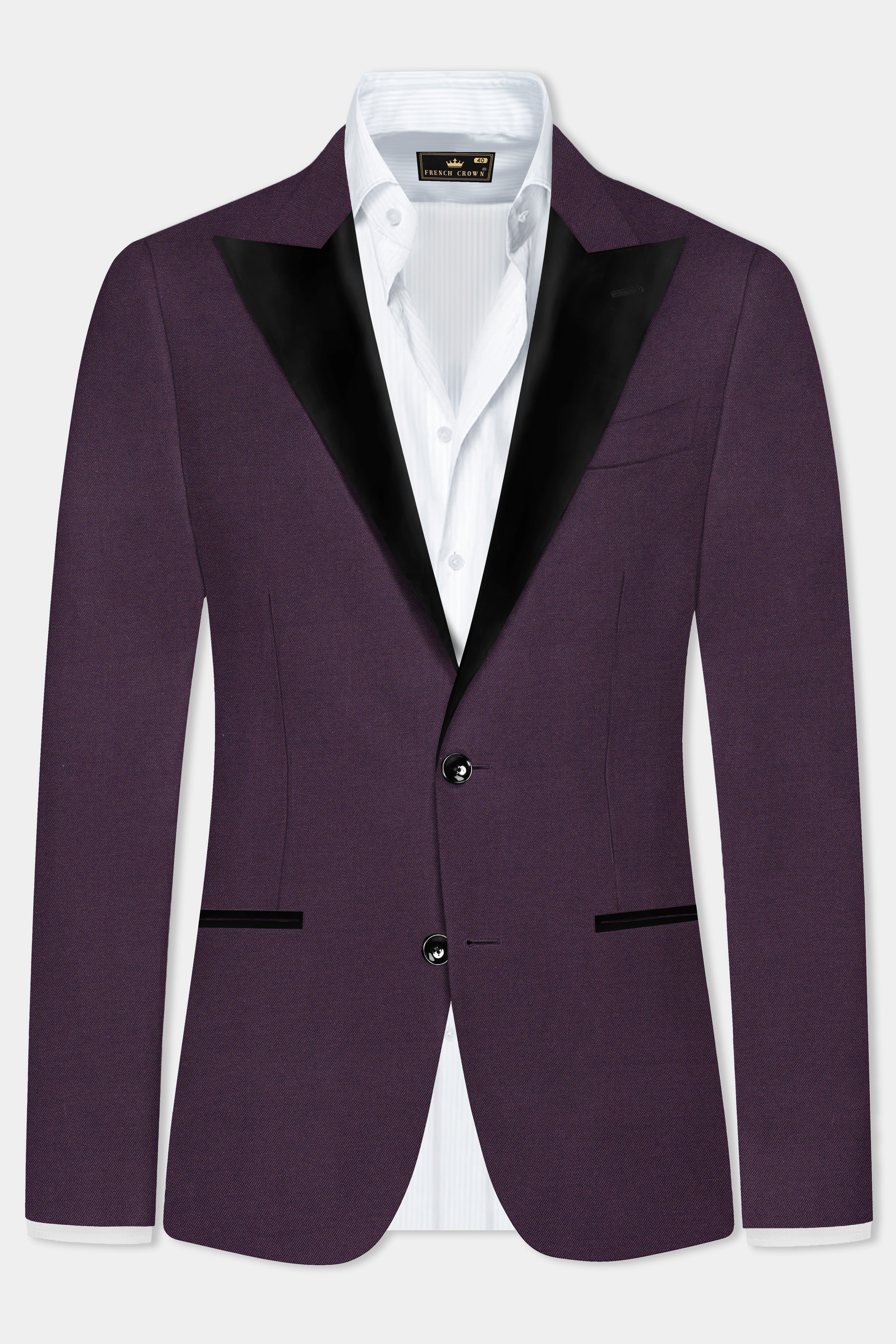 Eminence Purple Solid Wool Blend Peak Collar Tuxedo Blazer