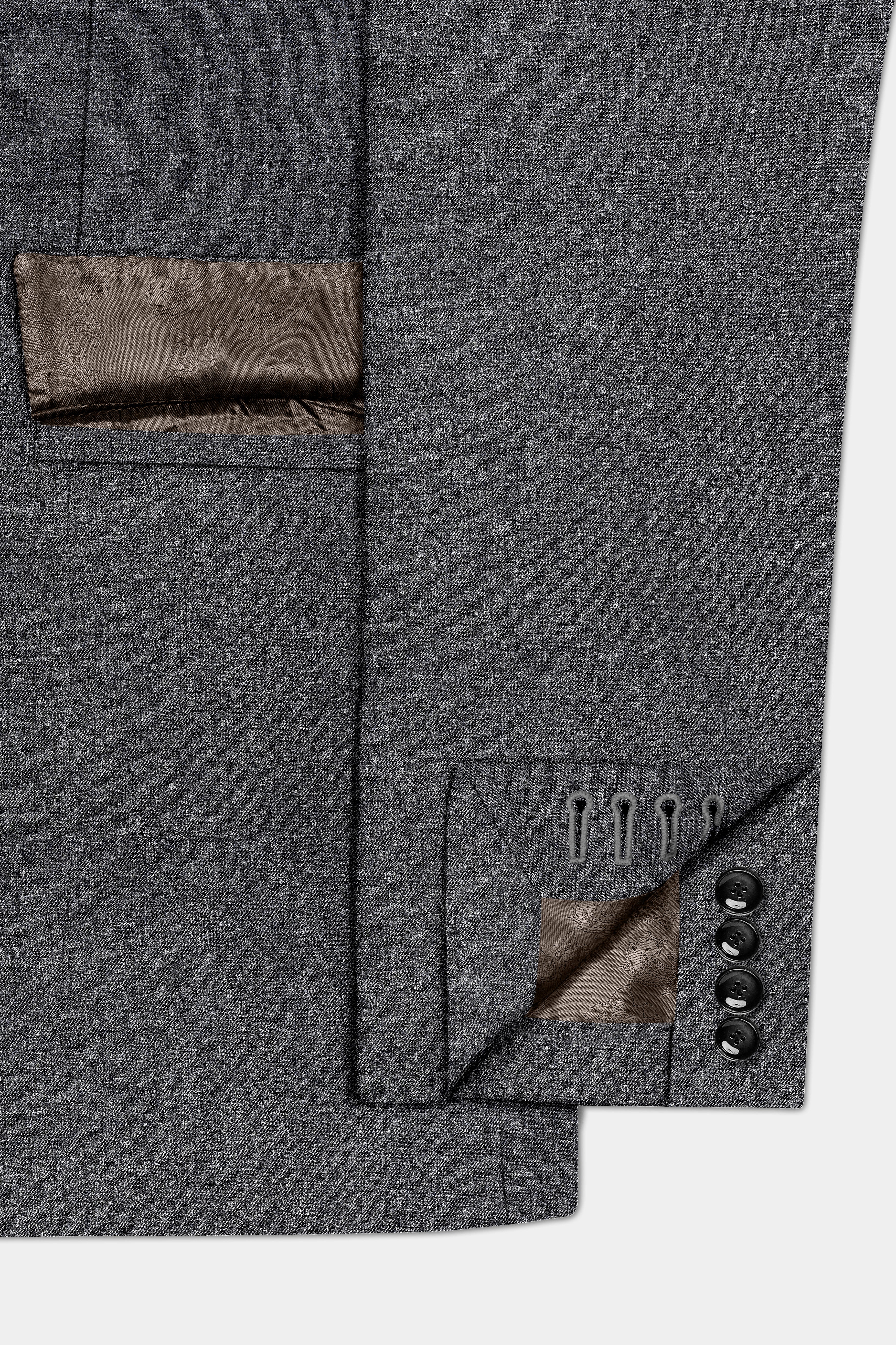 Vampire Gray Textured Wool Blend Flannel Double Breasted Blazer