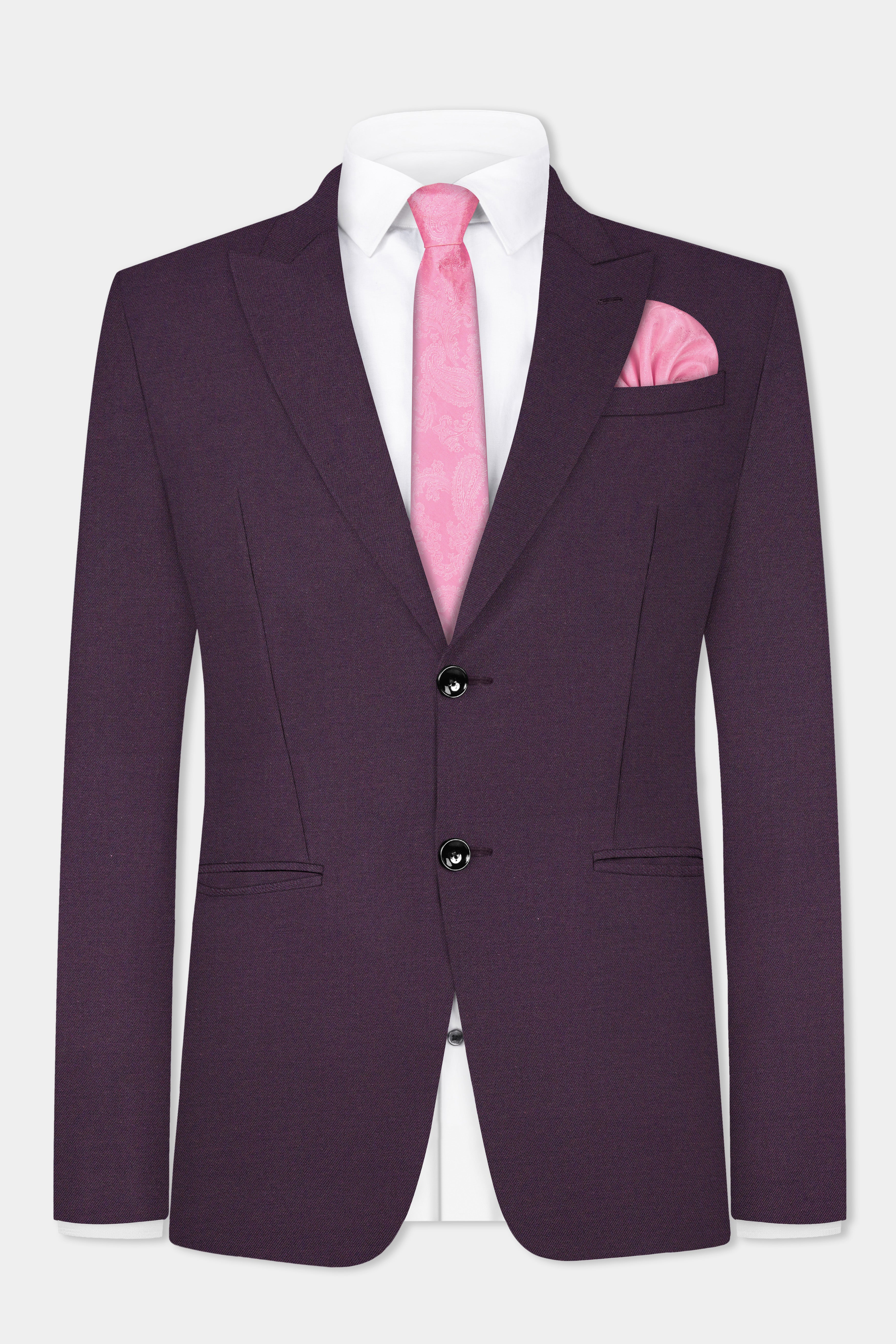 Eminence Purple Solid Wool Blend Single Breasted Blazer