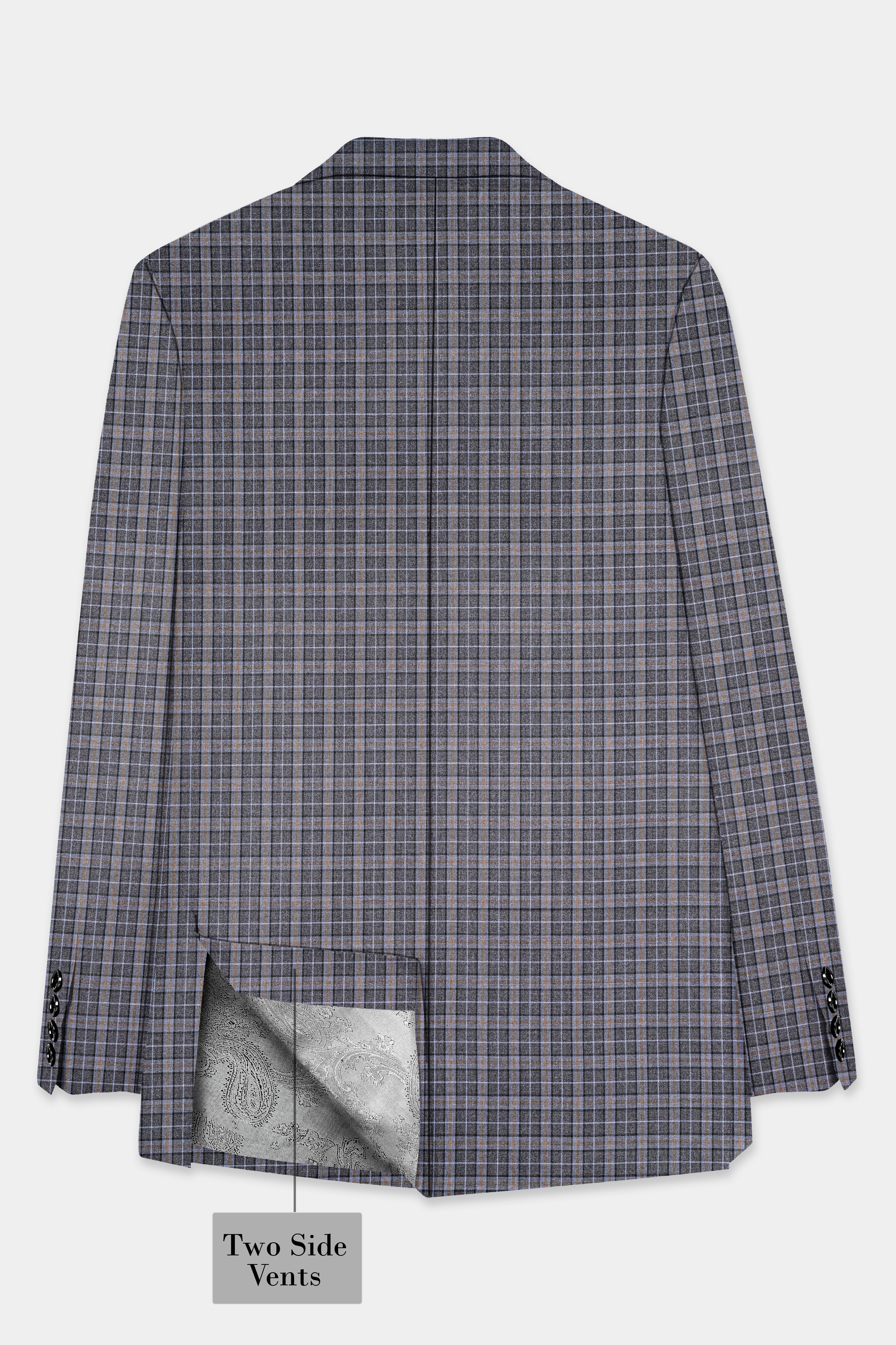 Smokey Gray Plaid Wool Blend Single Breasted Blazer