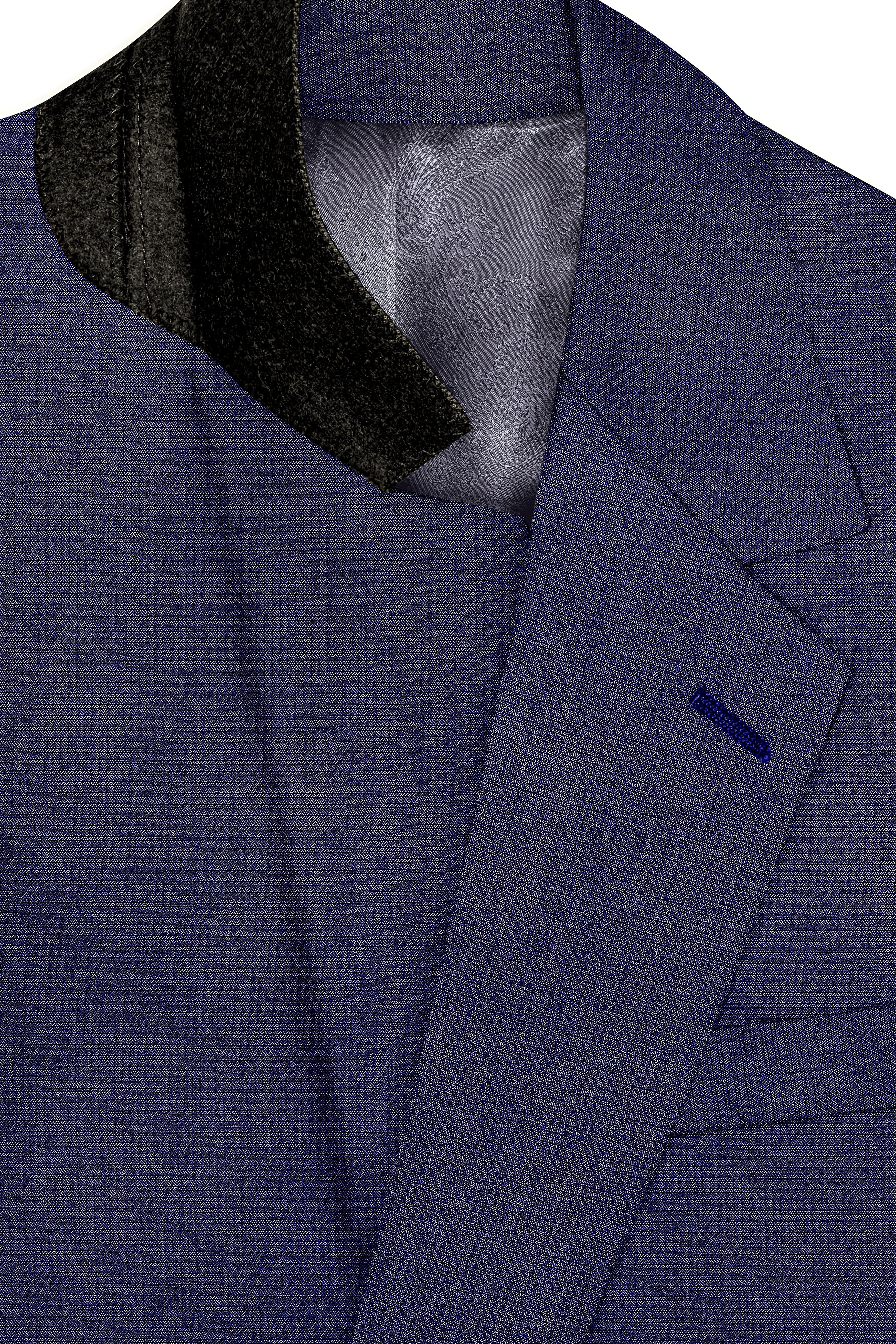 Big Stone Blue Textured Wool Blend Single Breasted Blazer