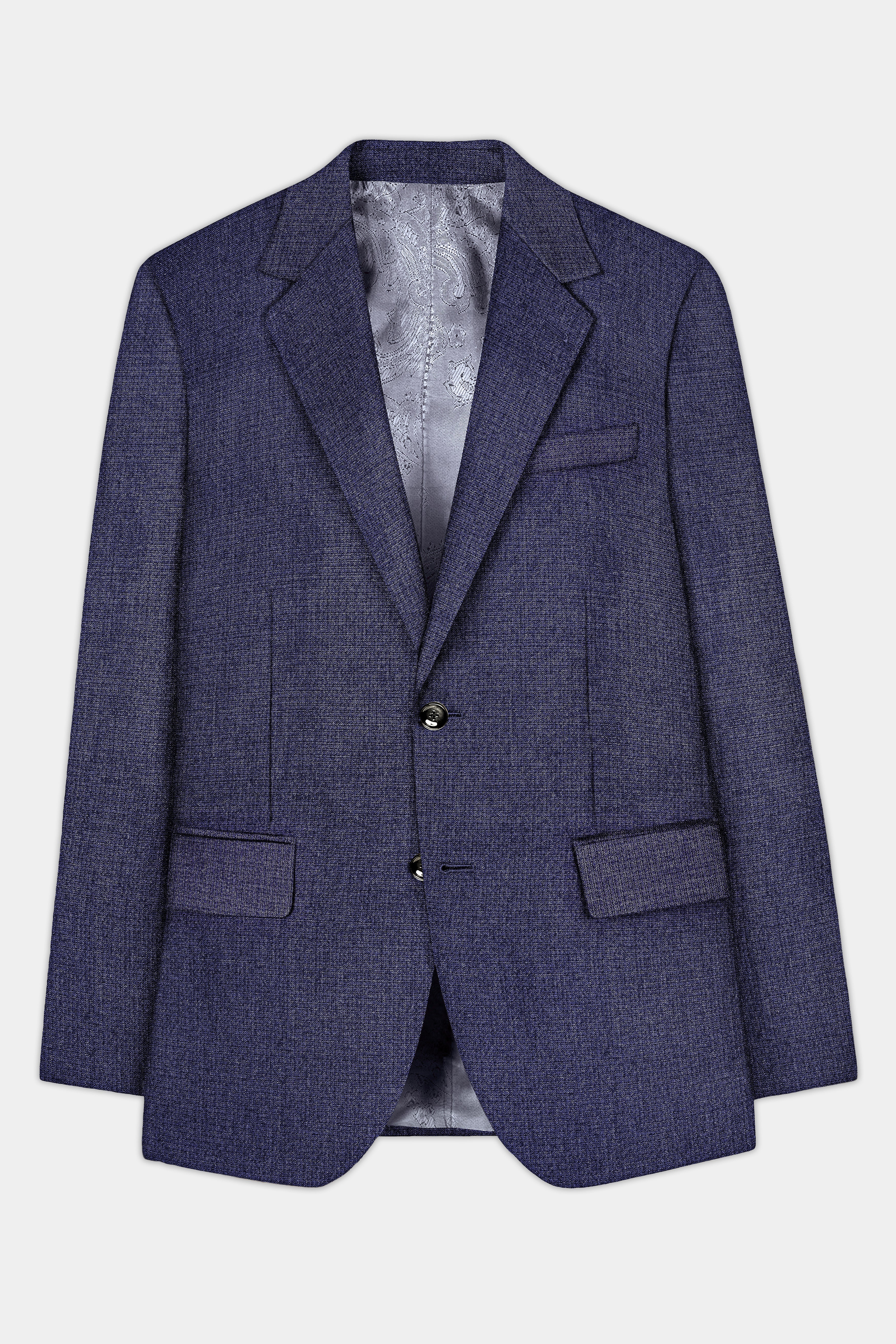 Big Stone Blue Textured Wool Blend Single Breasted Blazer