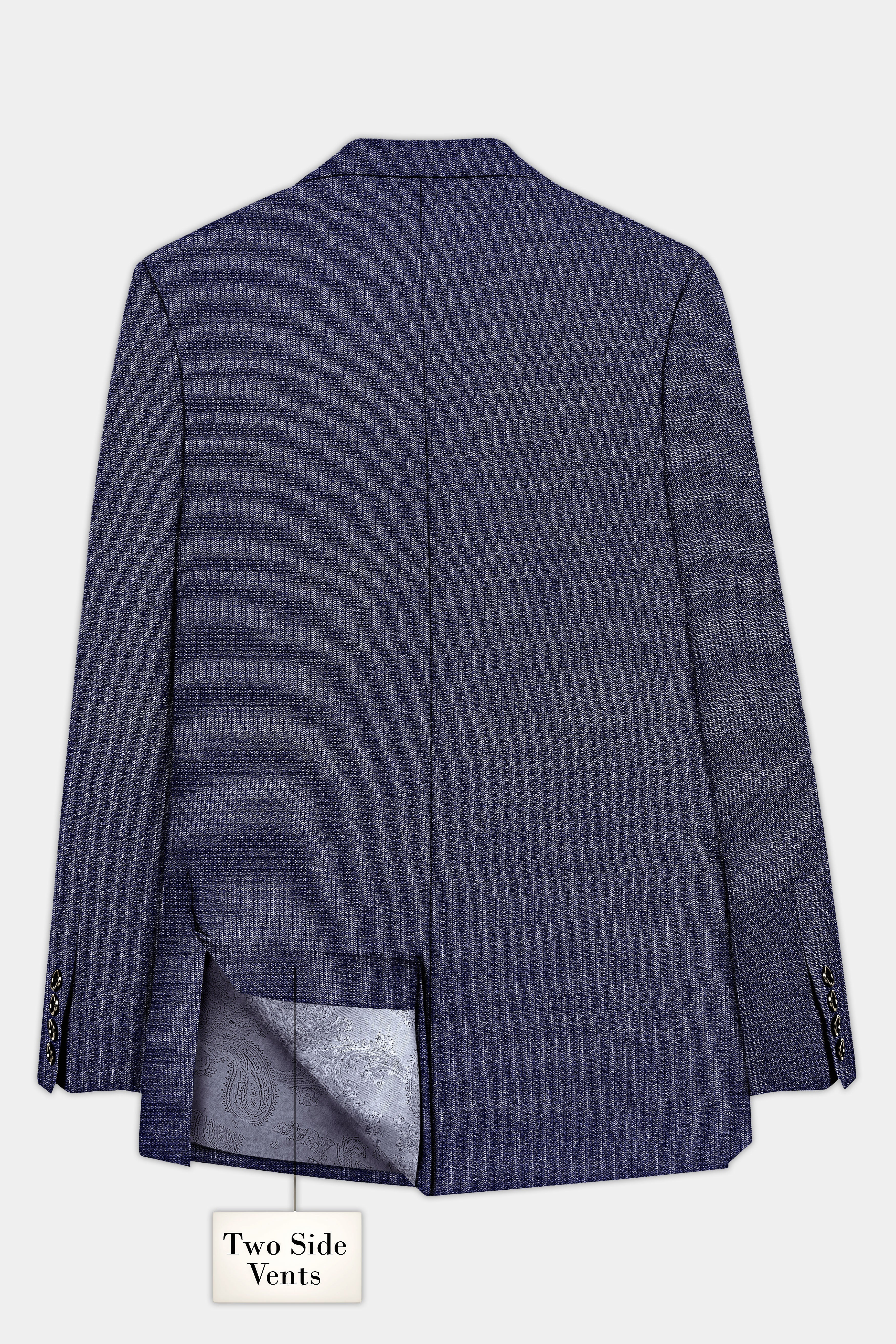 Big Stone Blue Textured Wool Blend Single Breasted Blazer