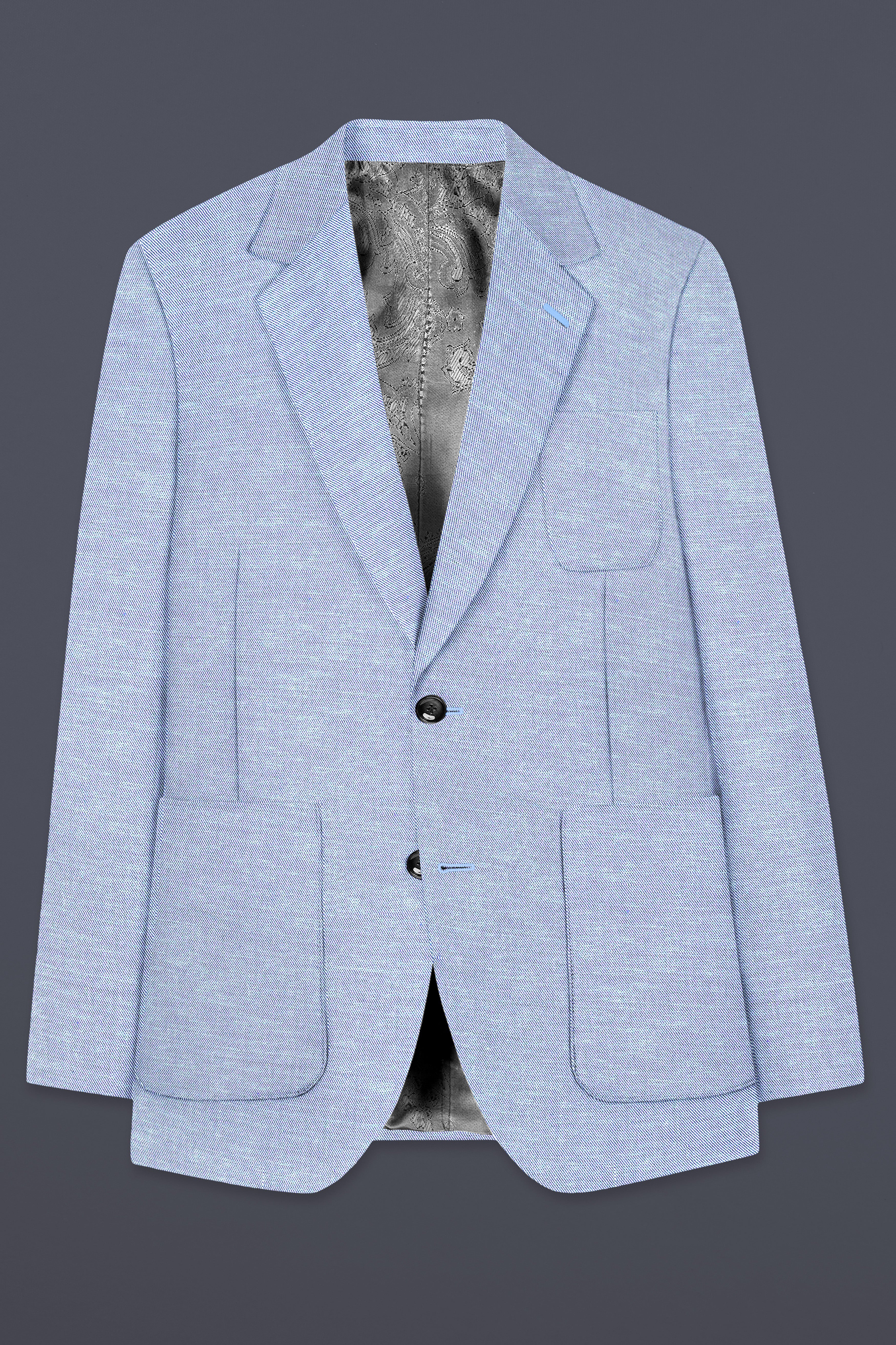 Carolina Blue Textured Cotton Single Breasted Designer Blazer