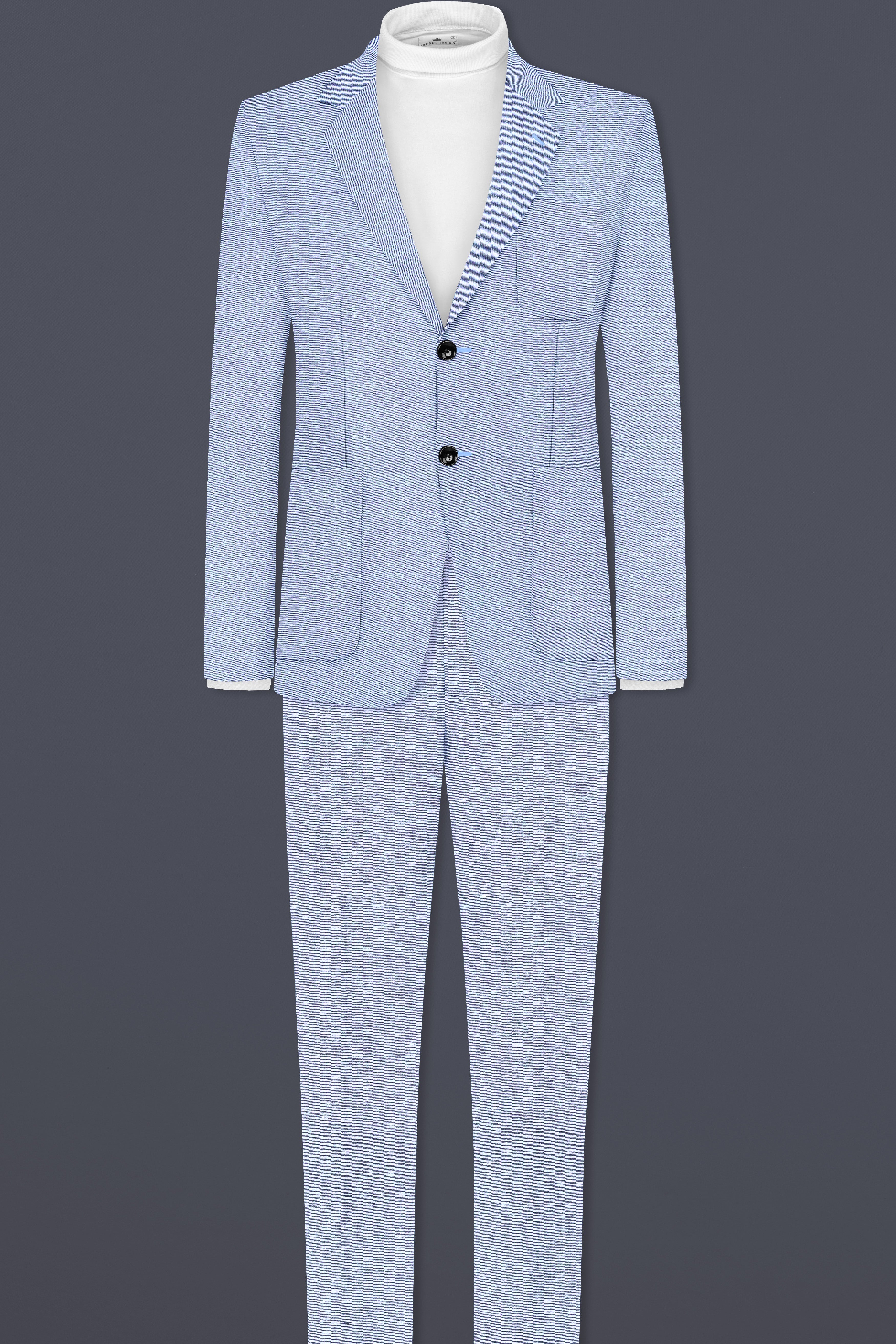 Carolina Blue Textured Cotton Single Breasted Designer Blazer