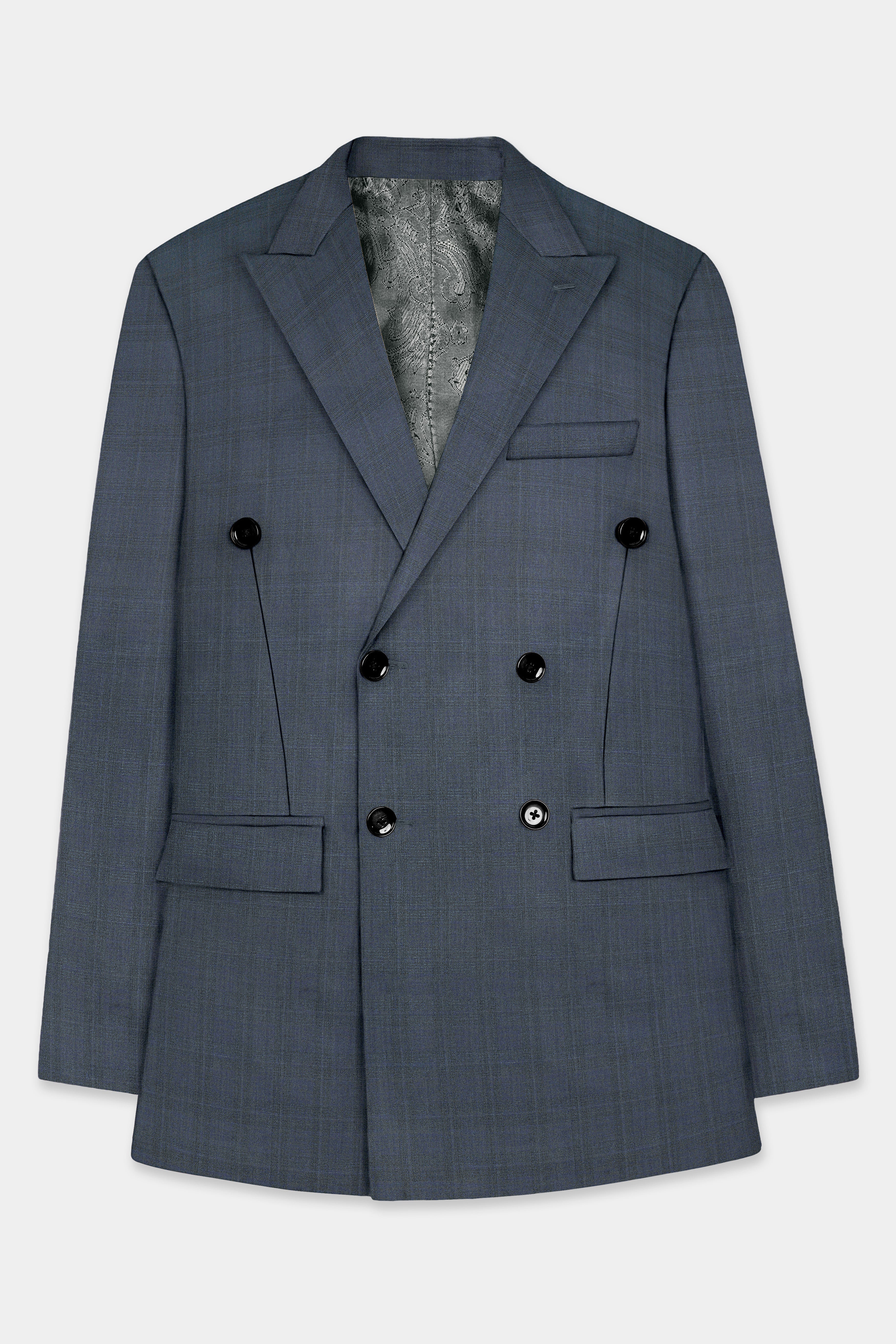 Space Green Textured Wool Blend Double Breasted Blazer