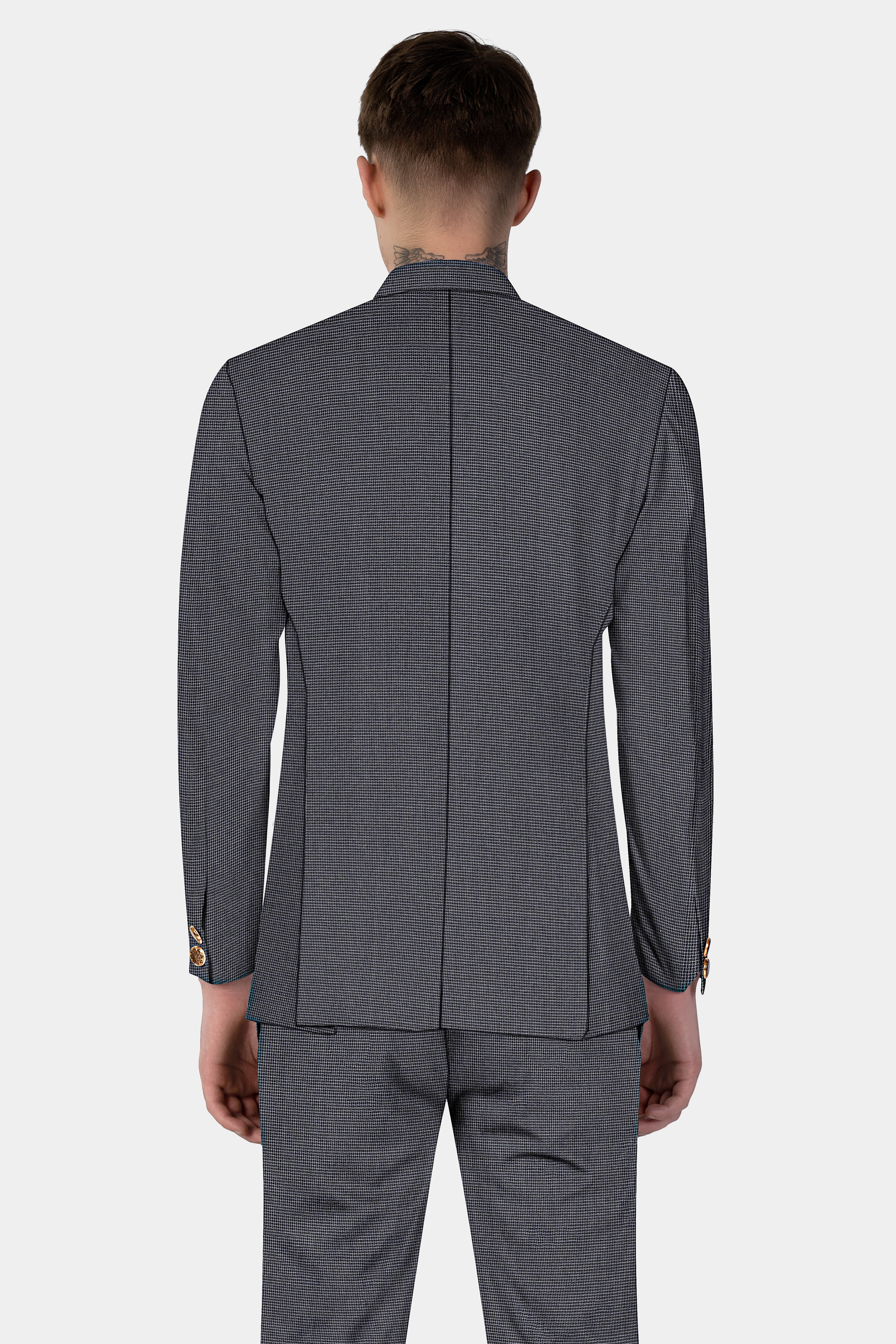 Shaft Gray Textured Wool Blend Cross Placket Bandhgala Blazer