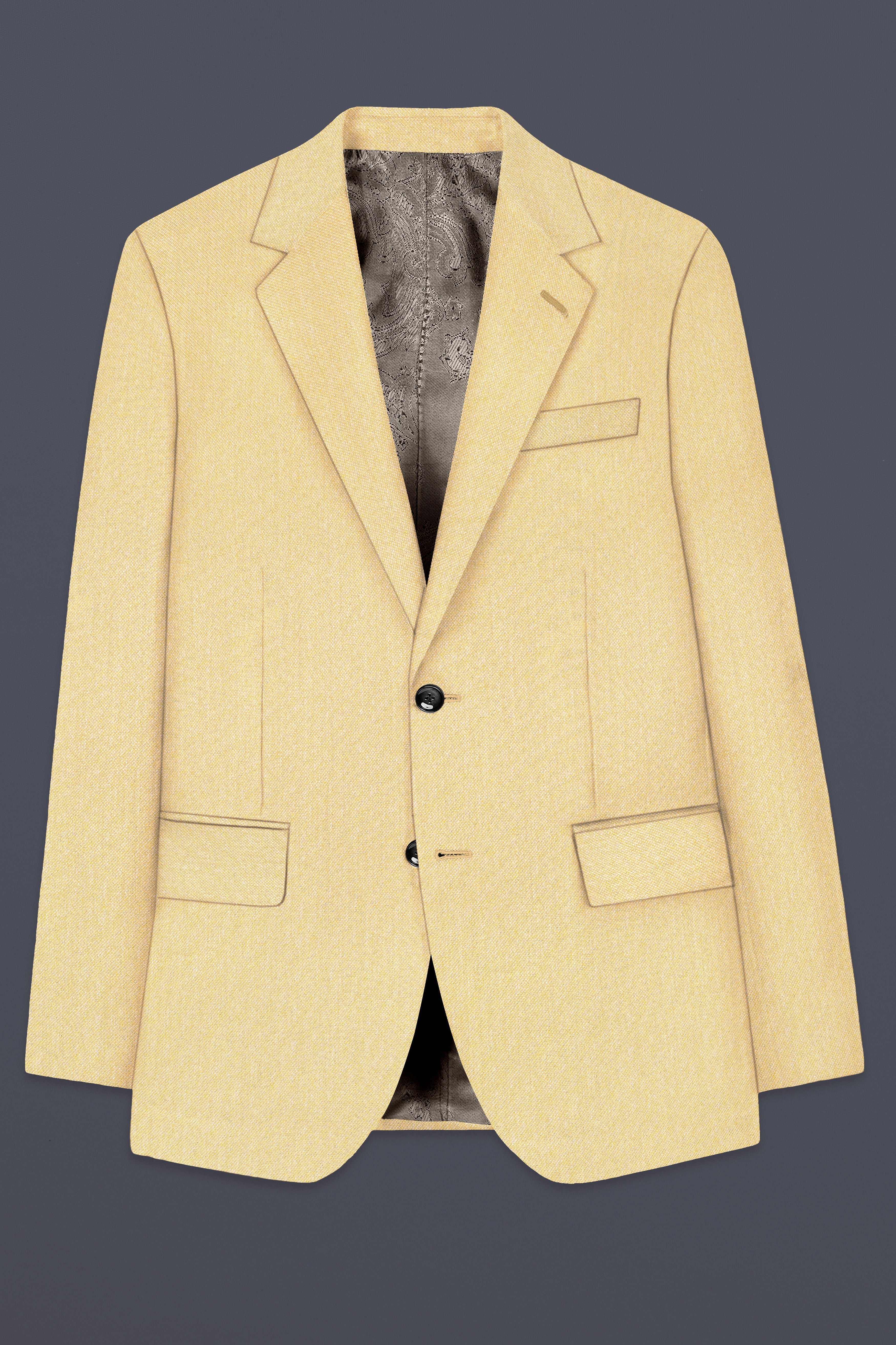 Marzipan Cream Textured Wool Blend Single Breasted Blazer