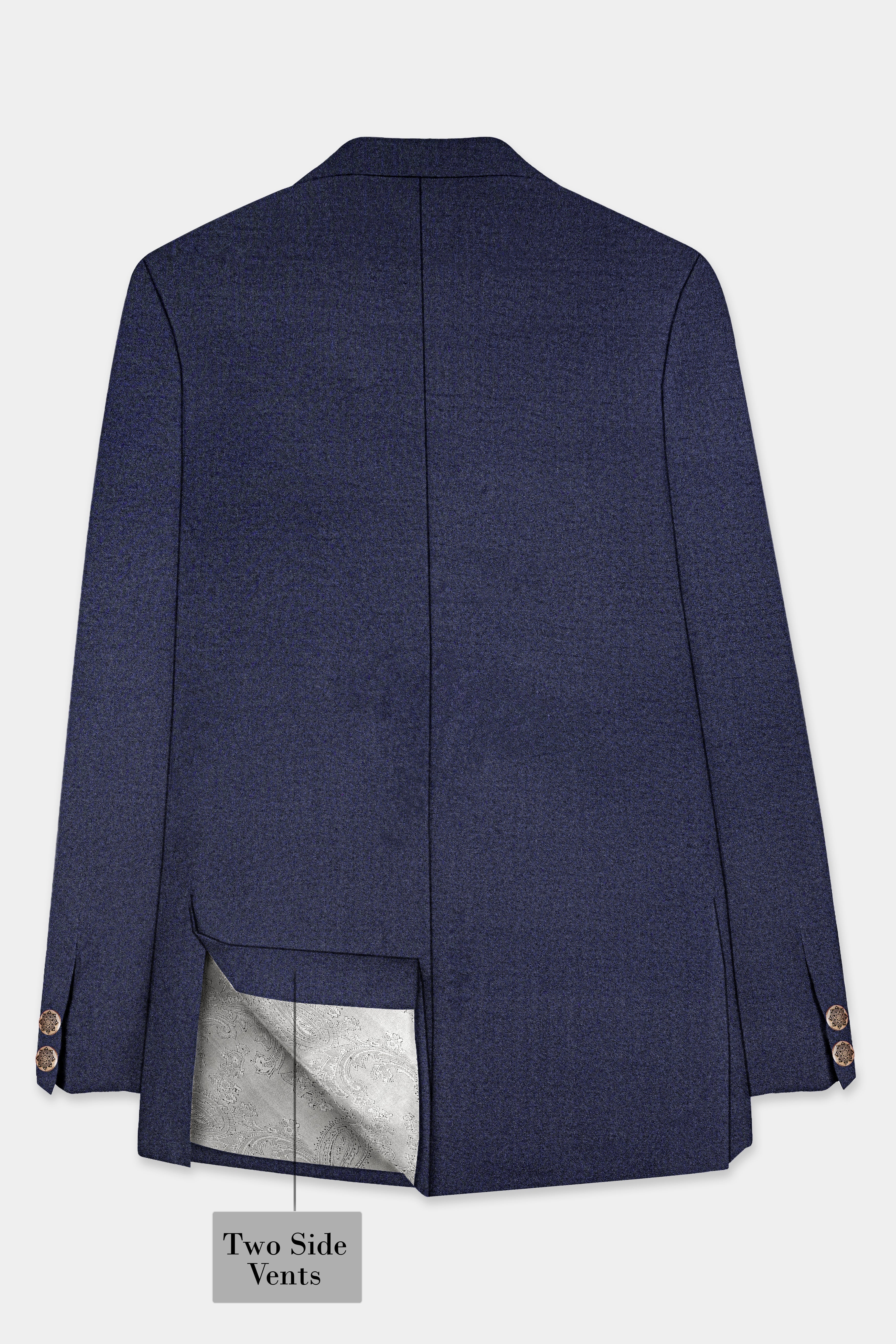 Thunder Blue Solid Wool Blend Bandhgala Blazer