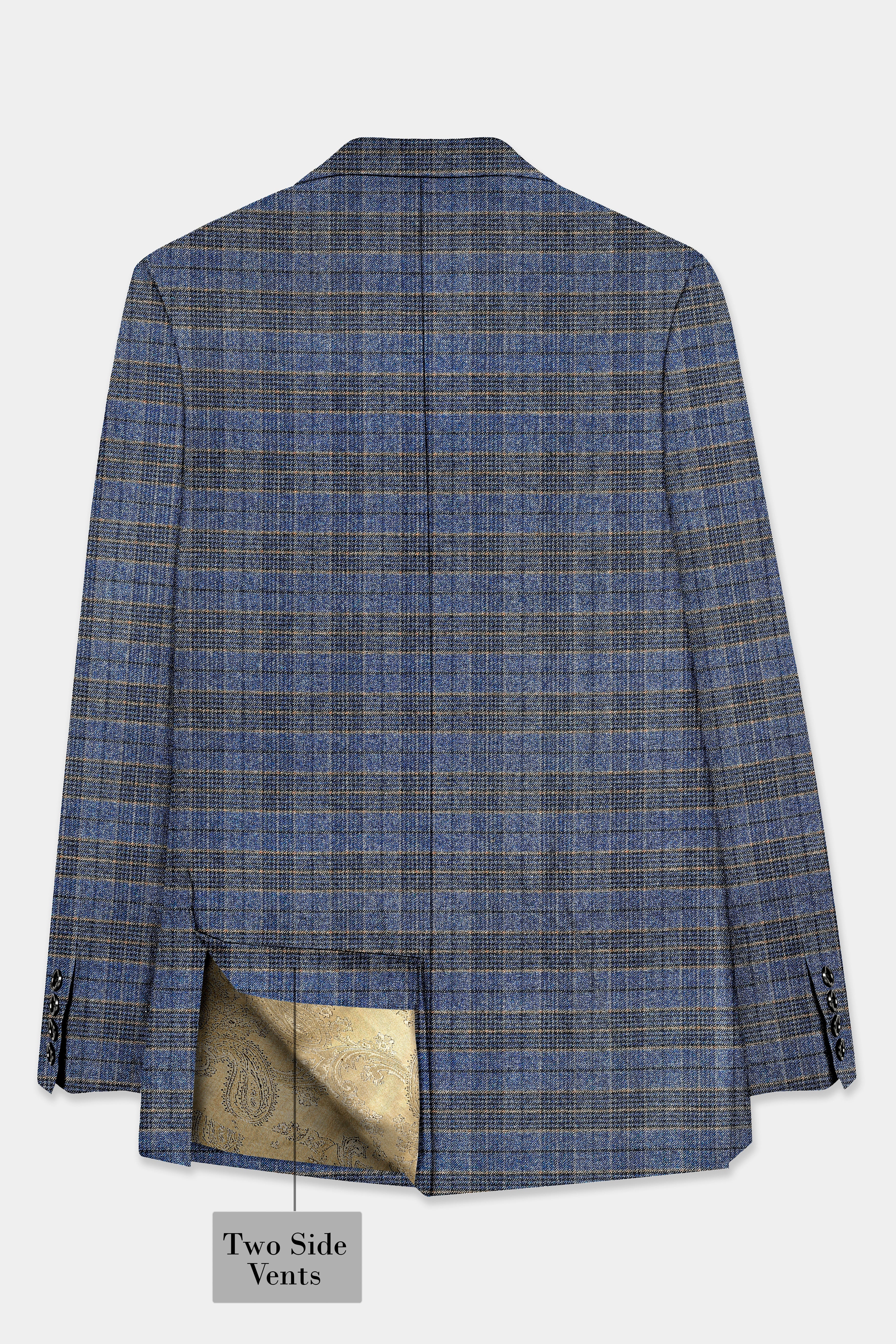 Dianne Blue Plaid Wool Blend Single Breasted Designer Blazer