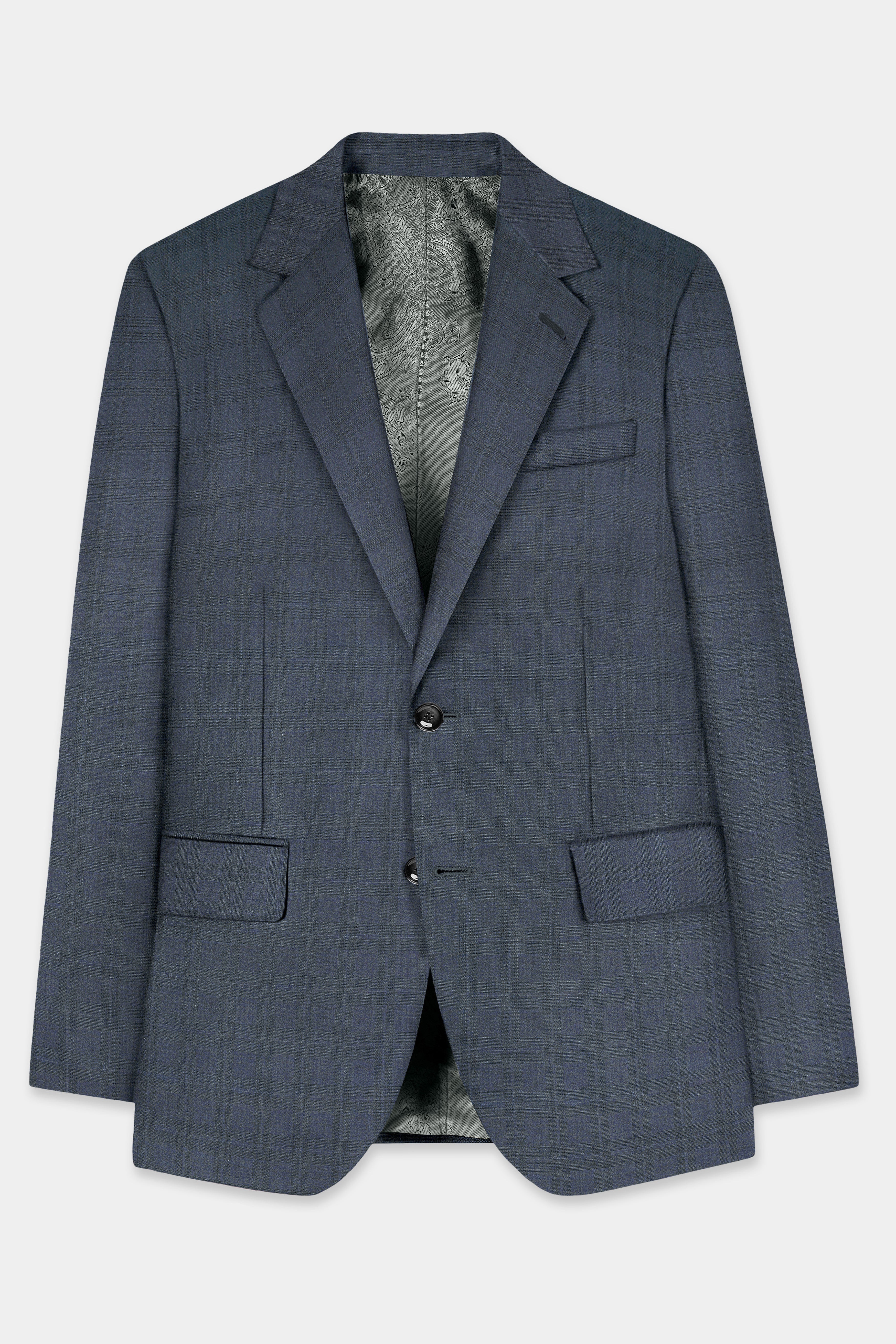 Space Green Textured Wool Blend Single Breasted Blazer