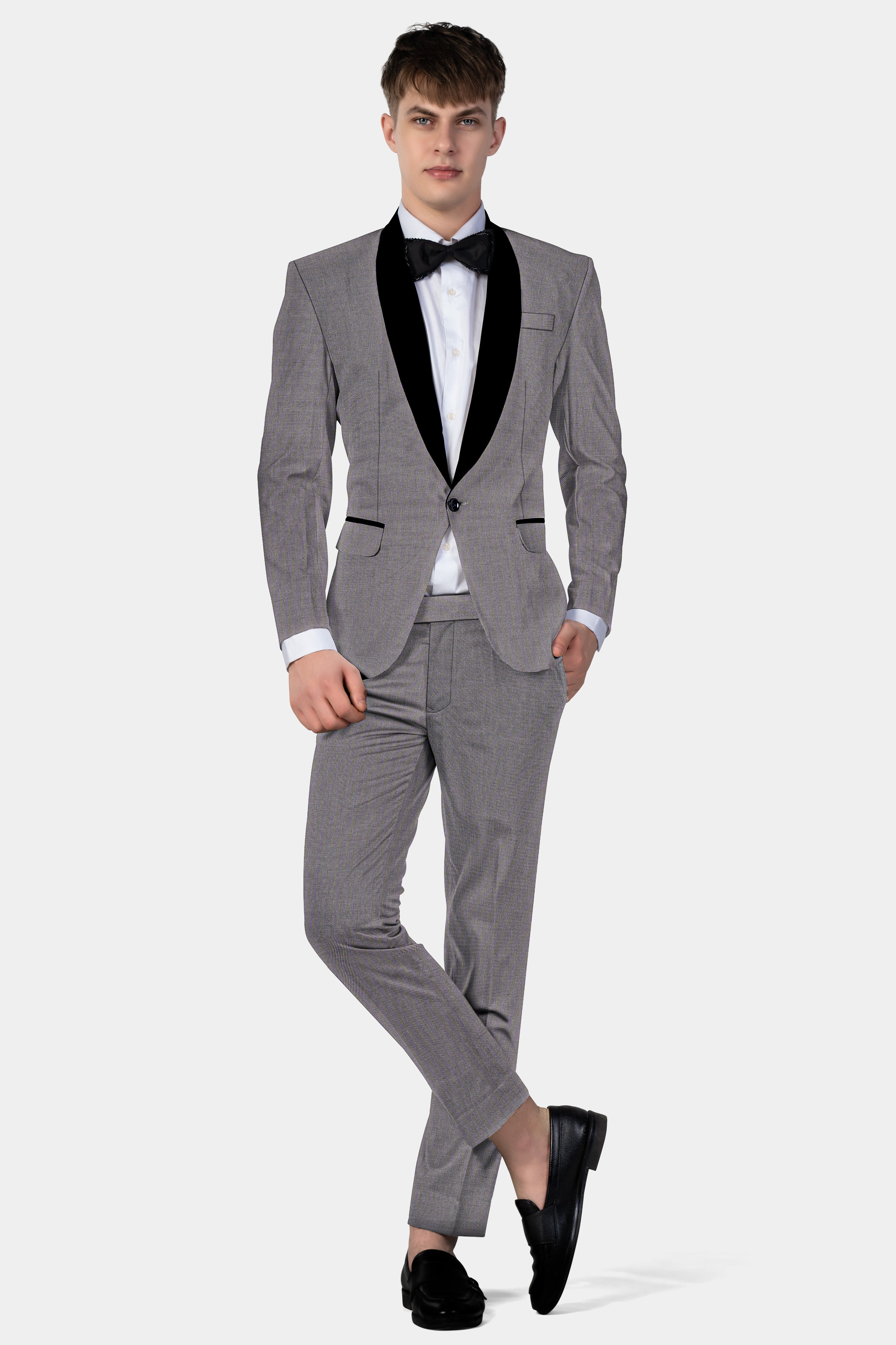 Vampire Gray Textured Wool Blend Tuxedo Blazer