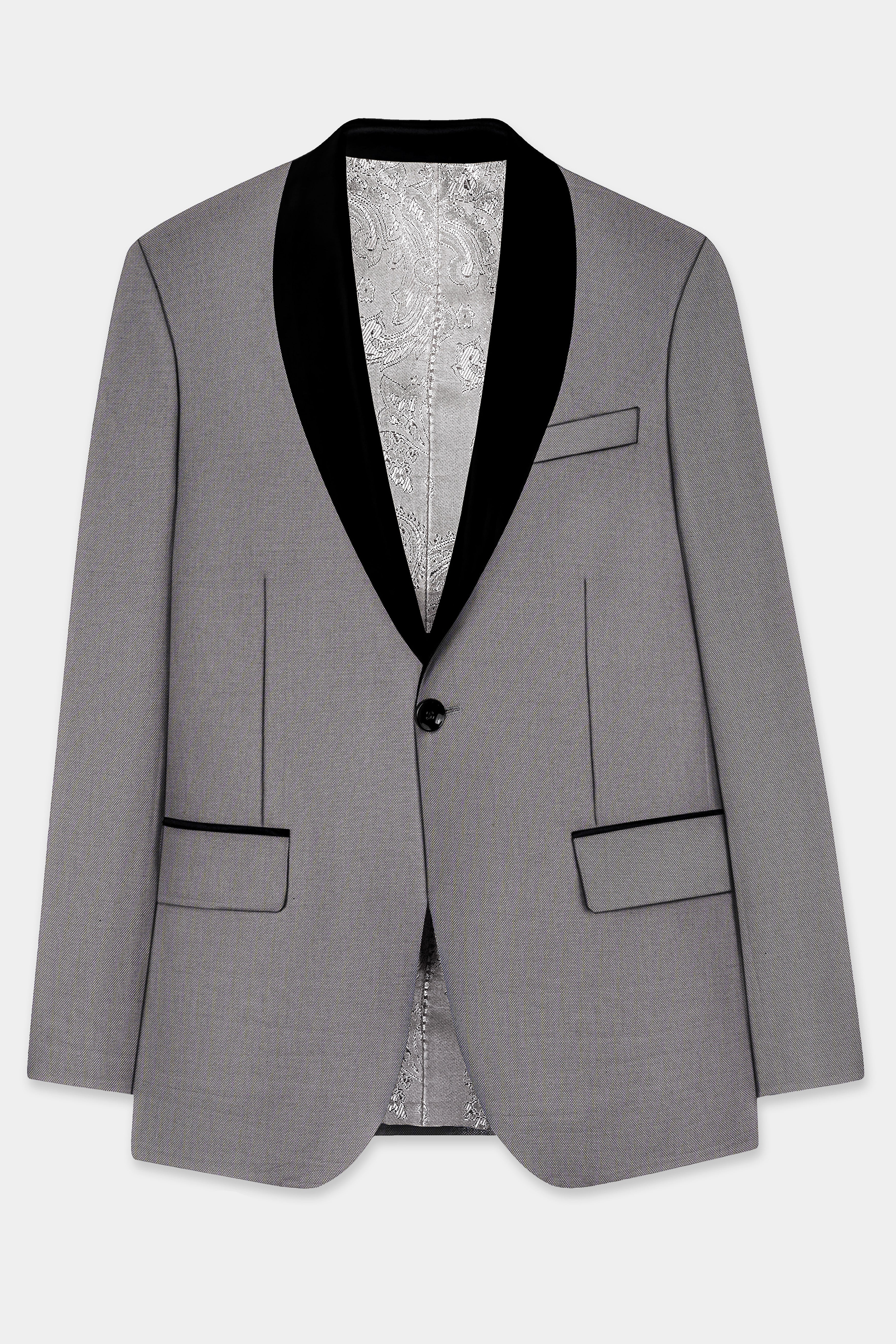 Vampire Gray Textured Wool Blend Tuxedo Blazer