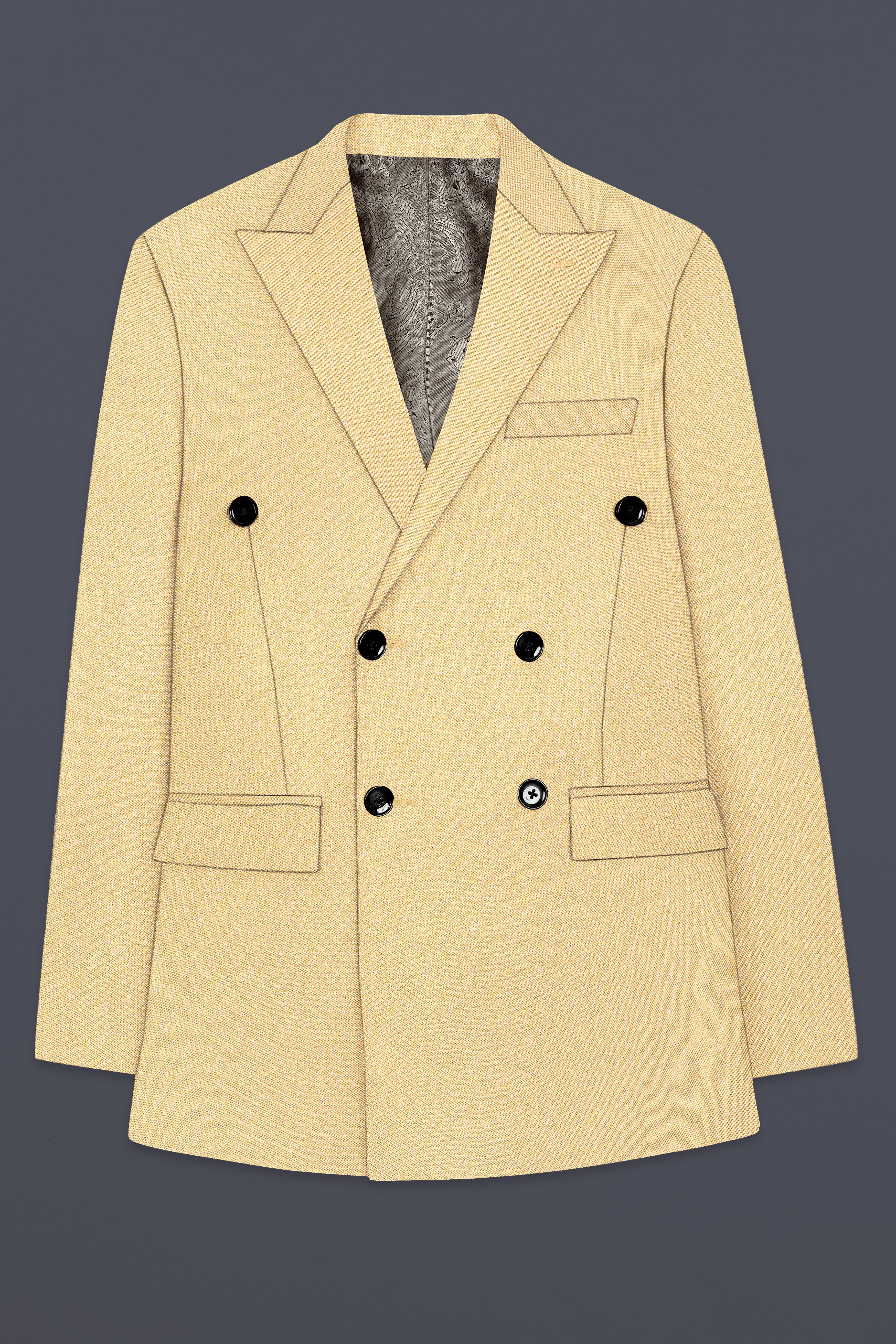 Marzipan Cream Textured Wool Blend Double Breasted Blazer