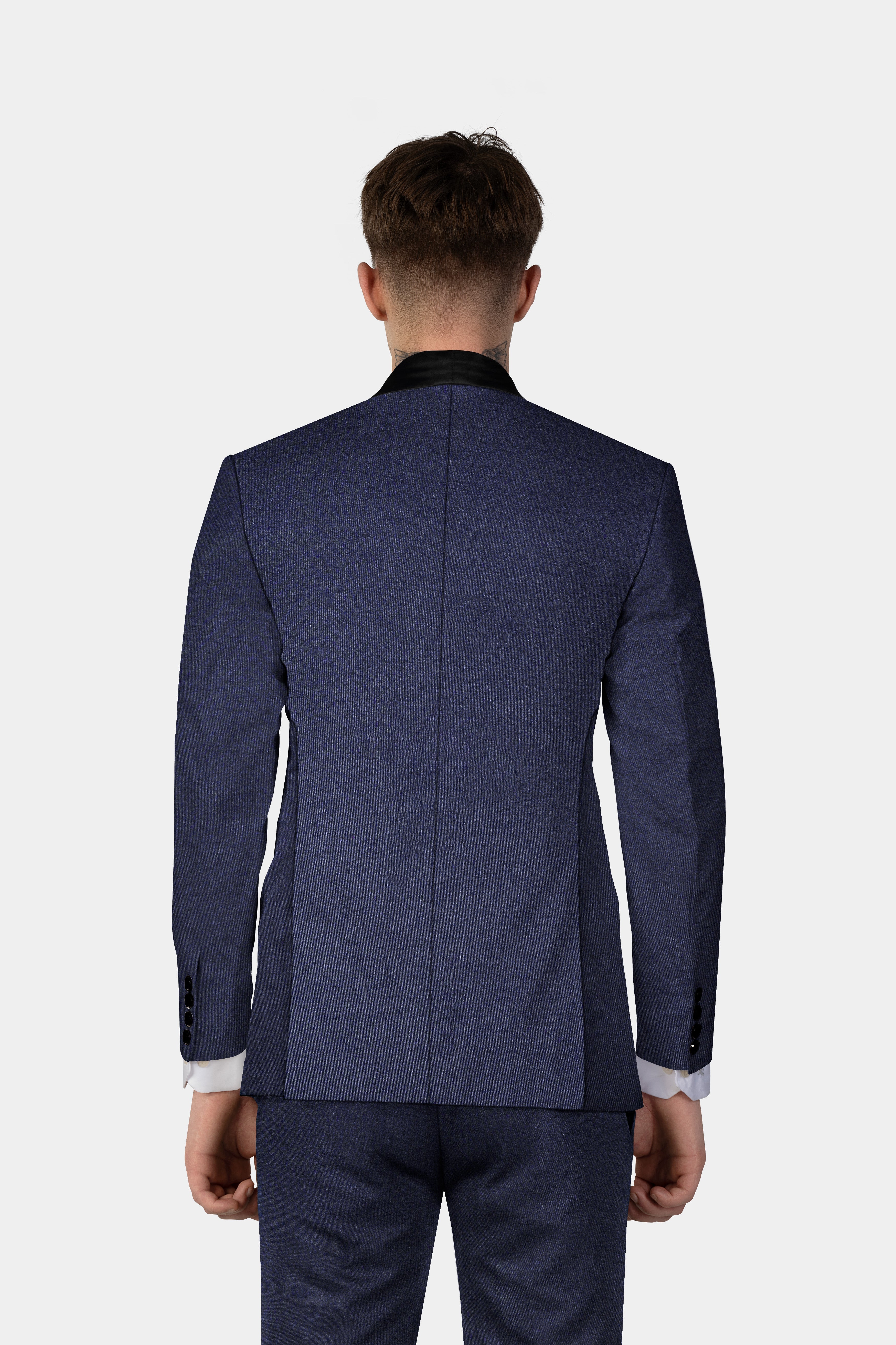 Thunder Blue Solid Wool Blend Tuxedo Blazer