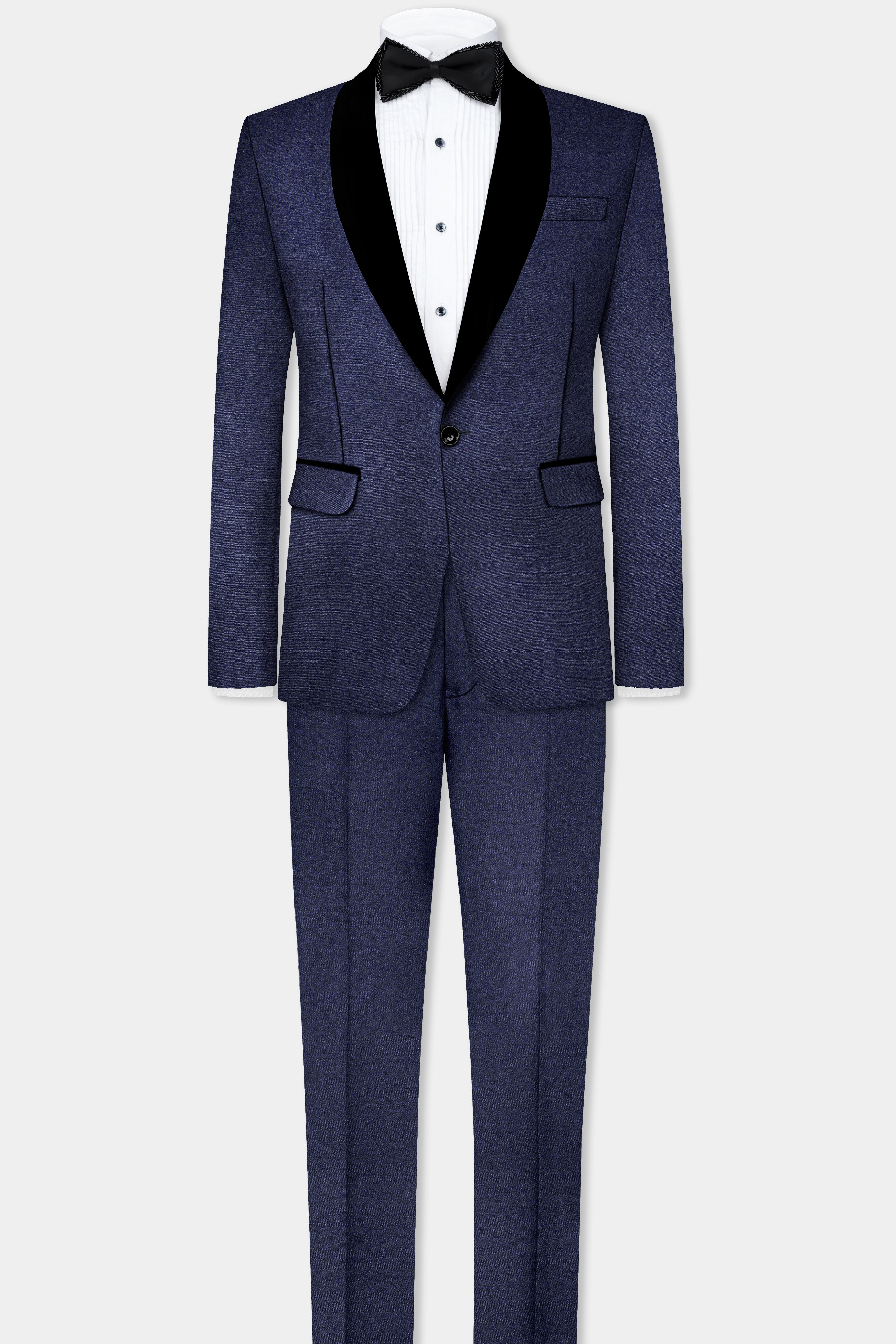 Thunder Blue Solid Wool Blend Tuxedo Blazer