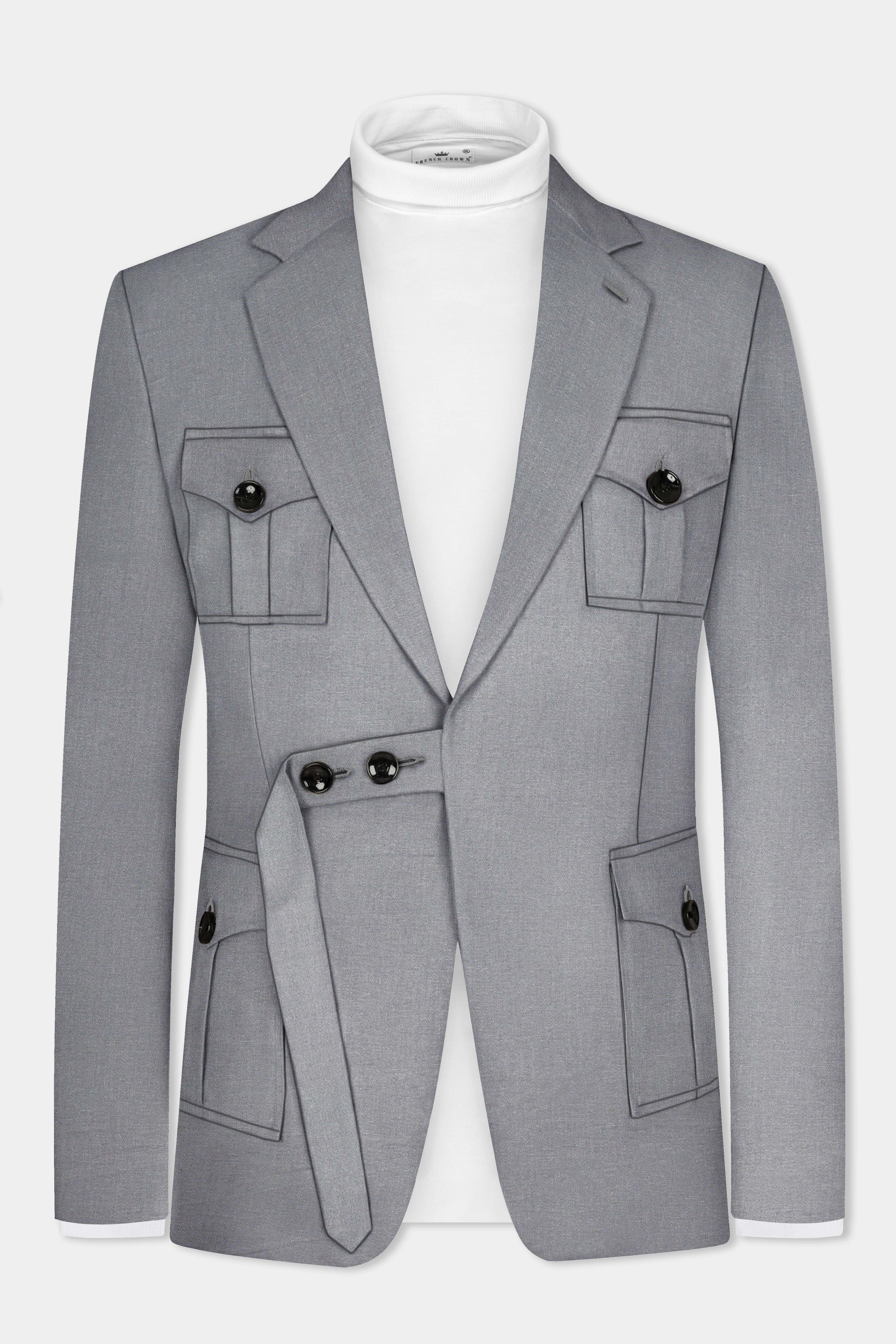 Venus Gray Solid Cotton Belt Closure Designer Blazer