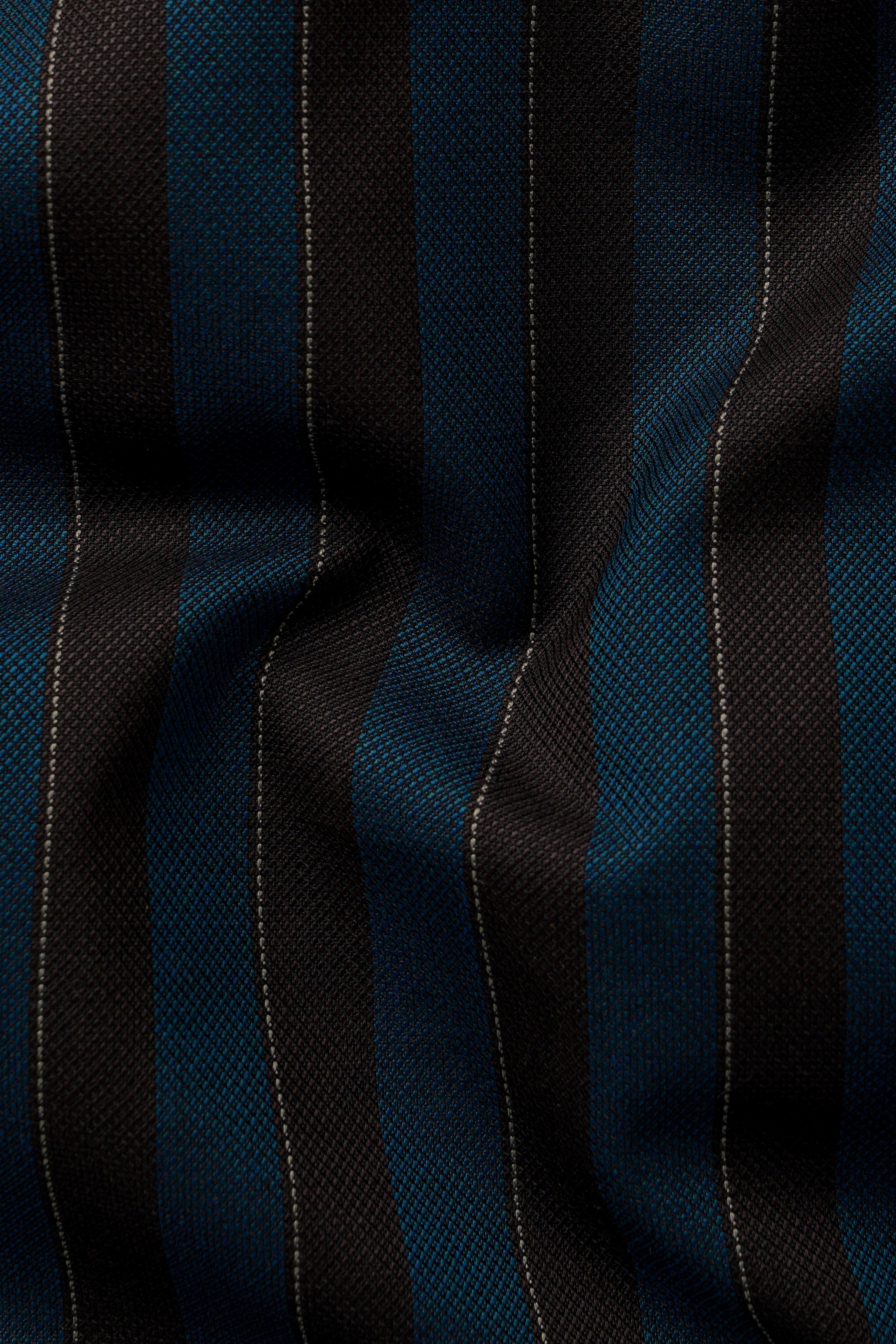 Daintree Blue And Jade Black Striped Wool Blend Cross Placket Bandhgala Blazer