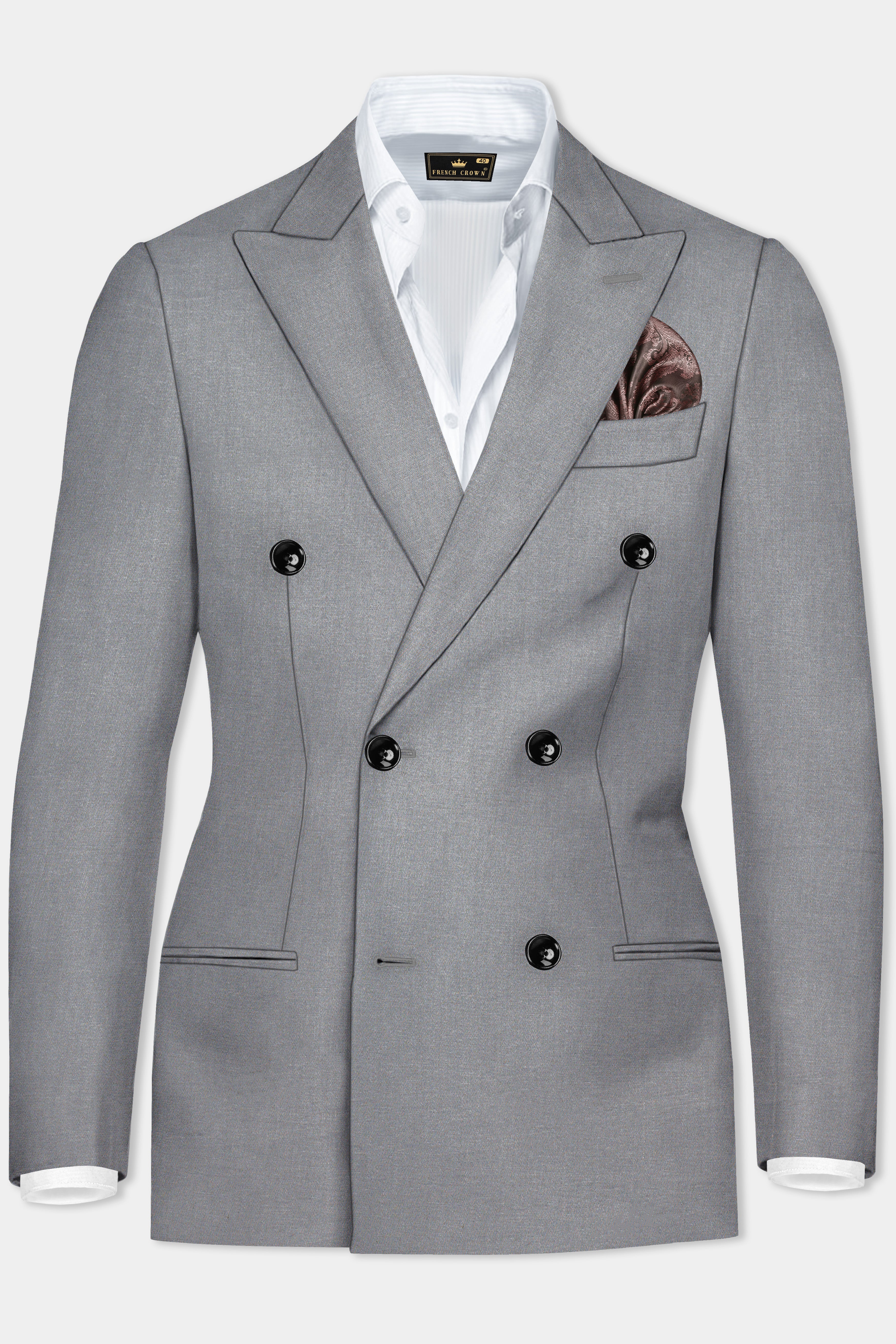 Venus Gray Solid Cotton Double Breasted Blazer