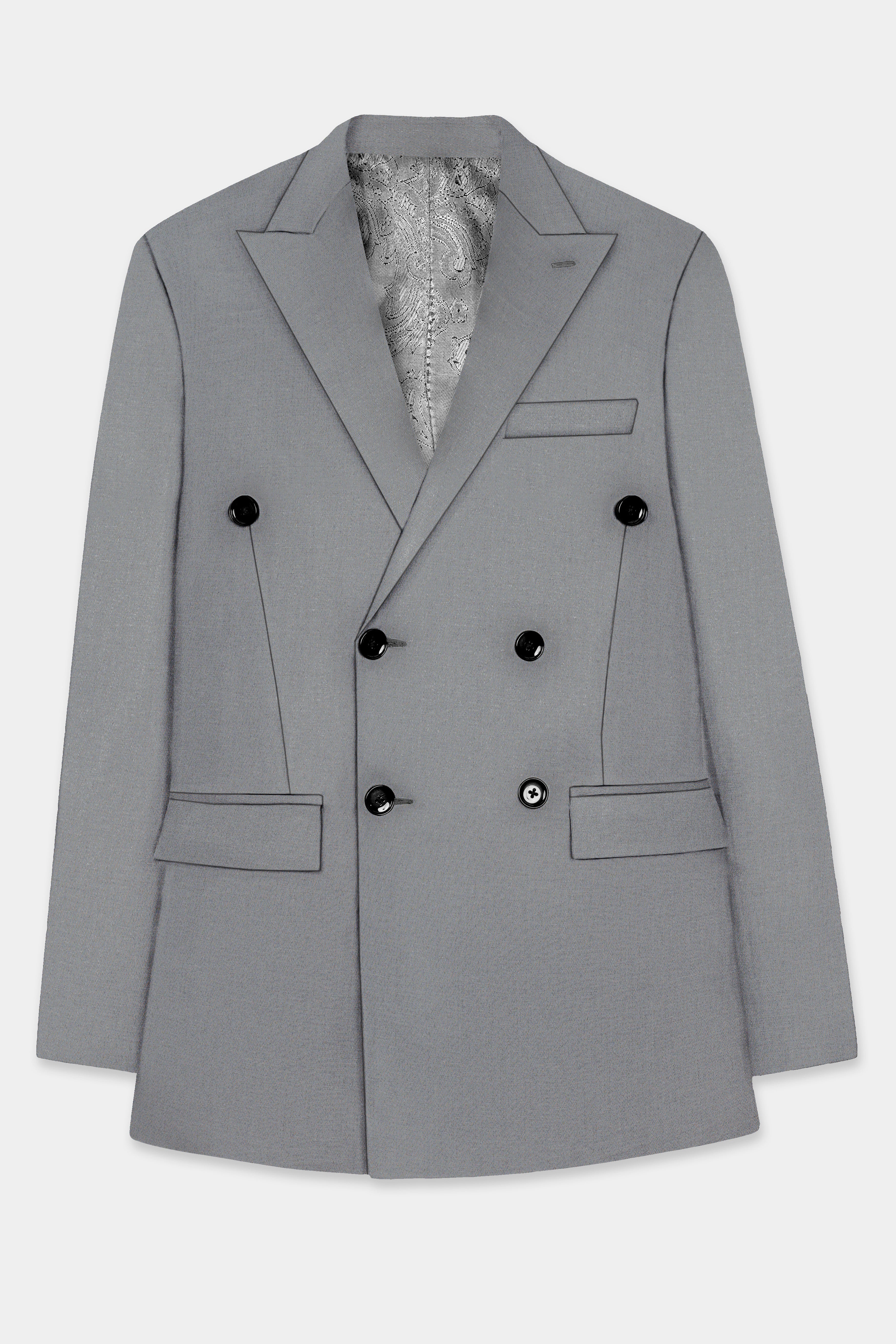 Venus Gray Solid Cotton Double Breasted Blazer