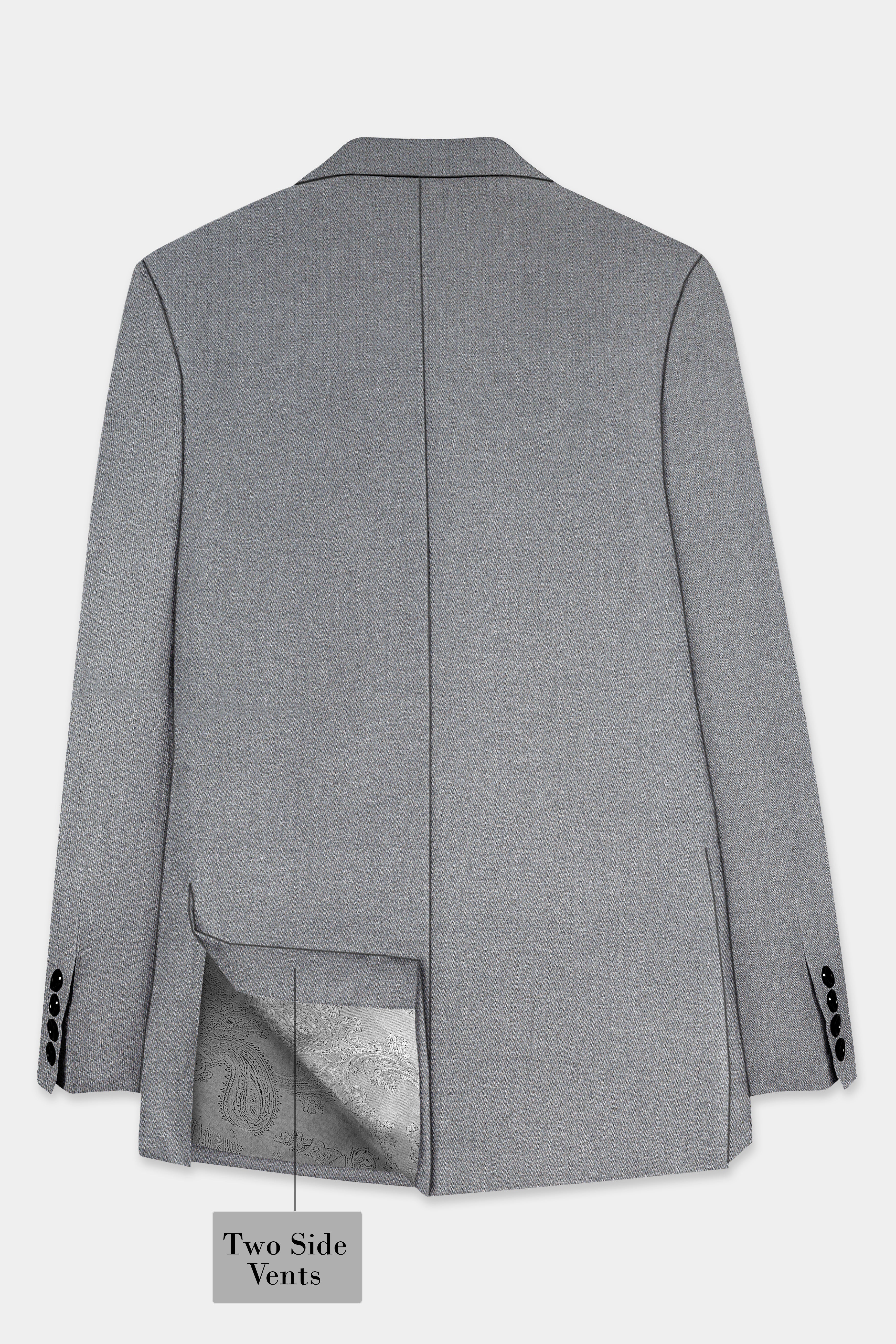 Venus Gray Solid Cotton Double Breasted Blazer