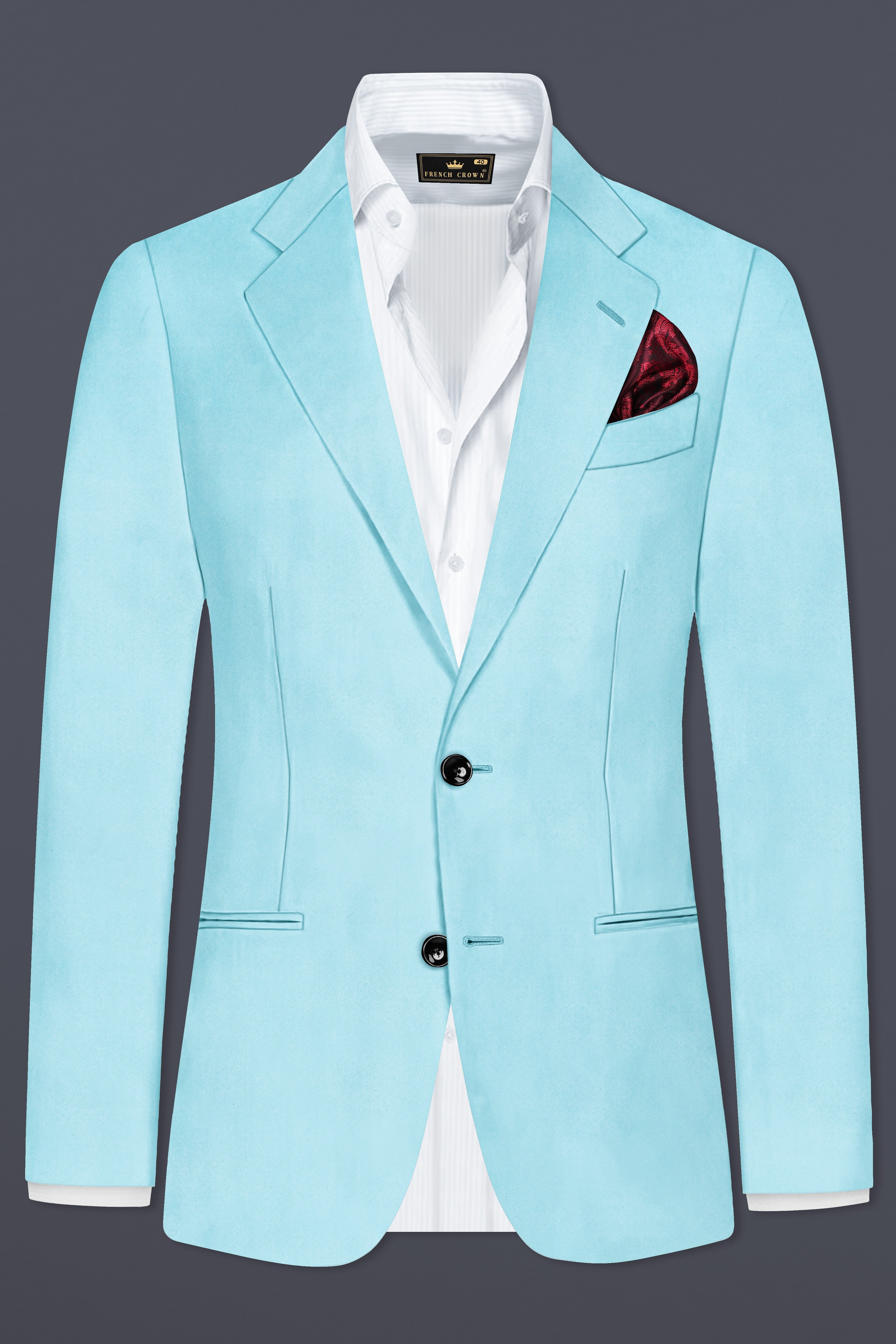 Korean Blizzard Blue Solid Wool Rich Single Breasted Blazer