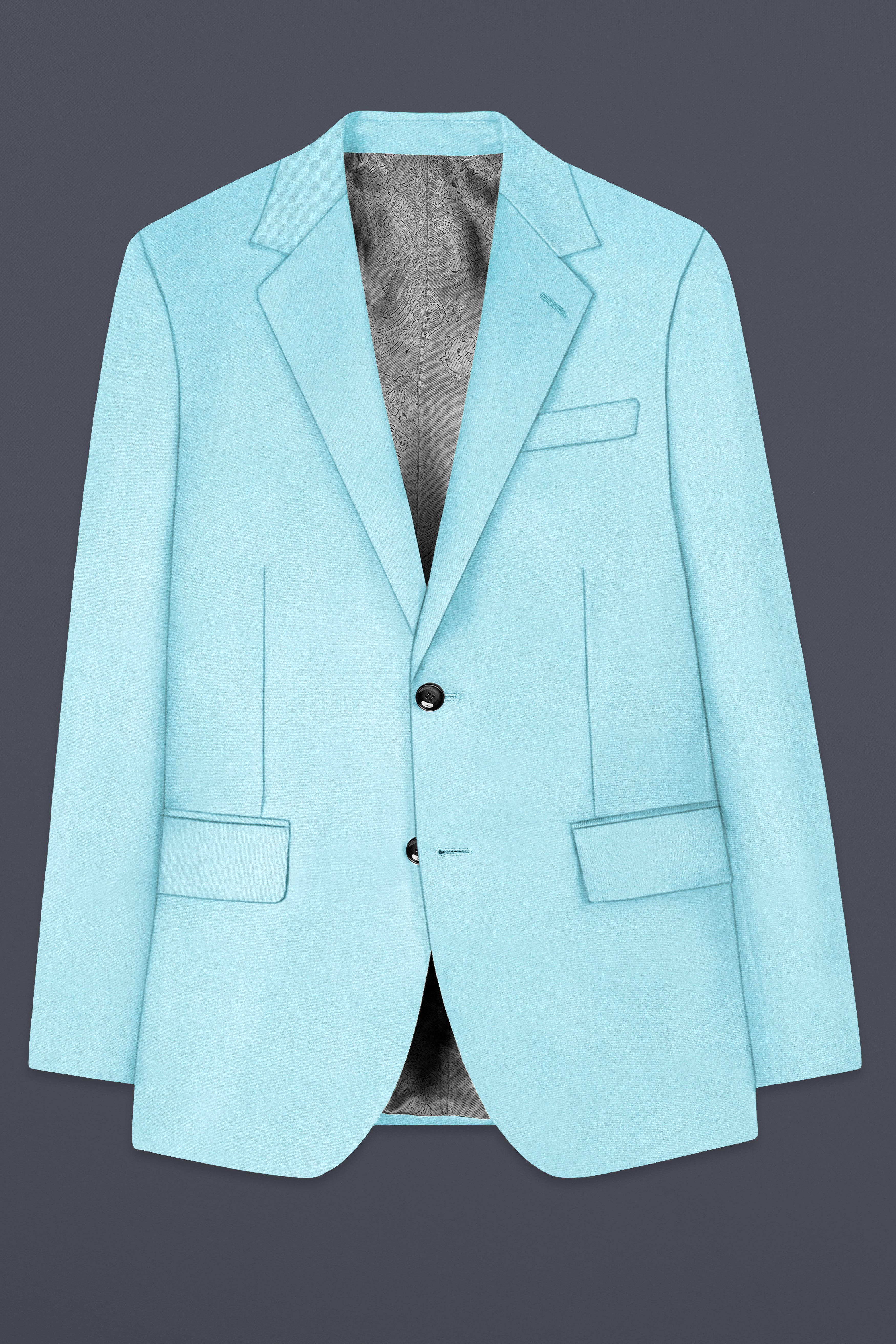 Korean Blizzard Blue Solid Wool Rich Single Breasted Blazer