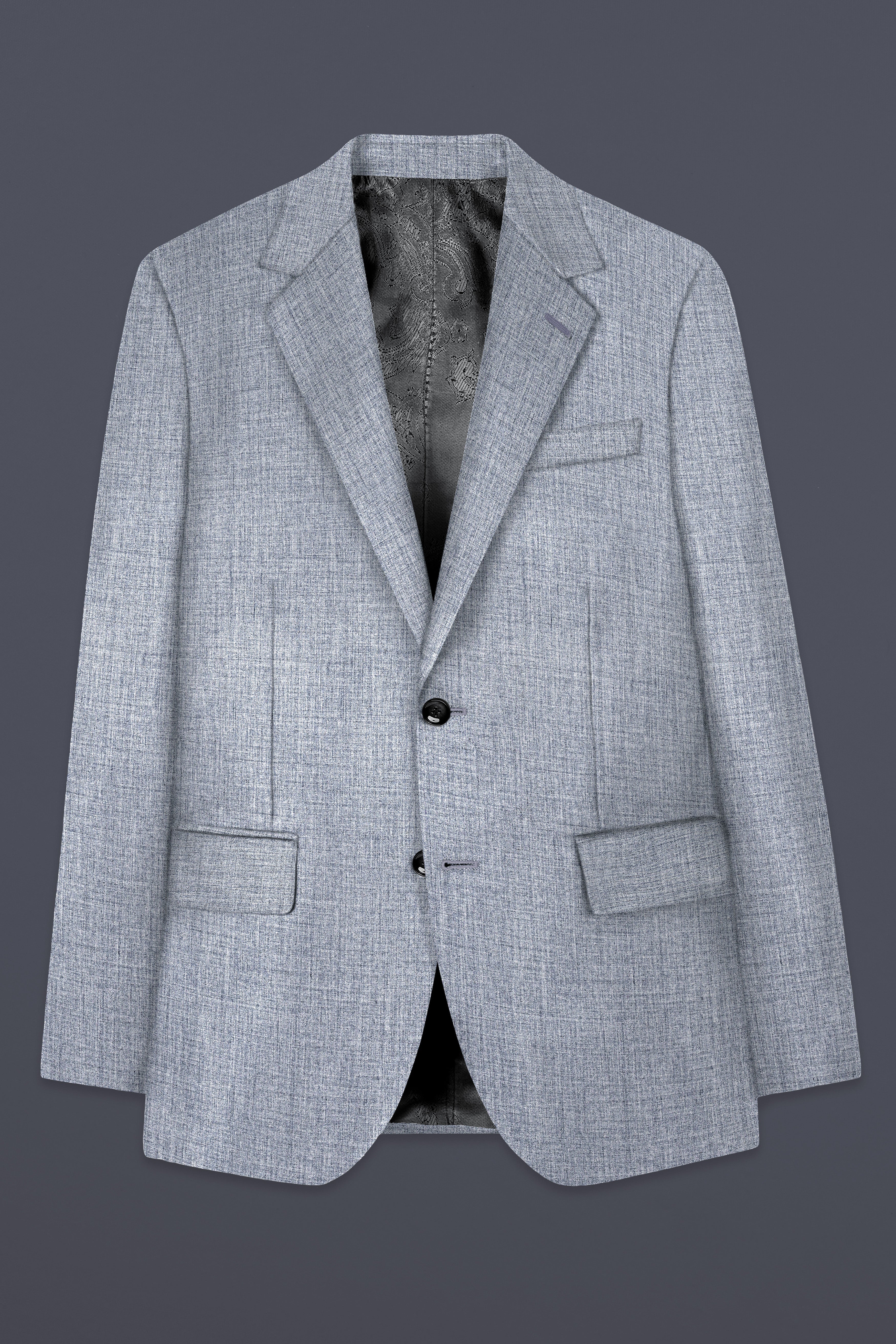 Manatee Gray Textured Wool Rich Single Breasted Blazer