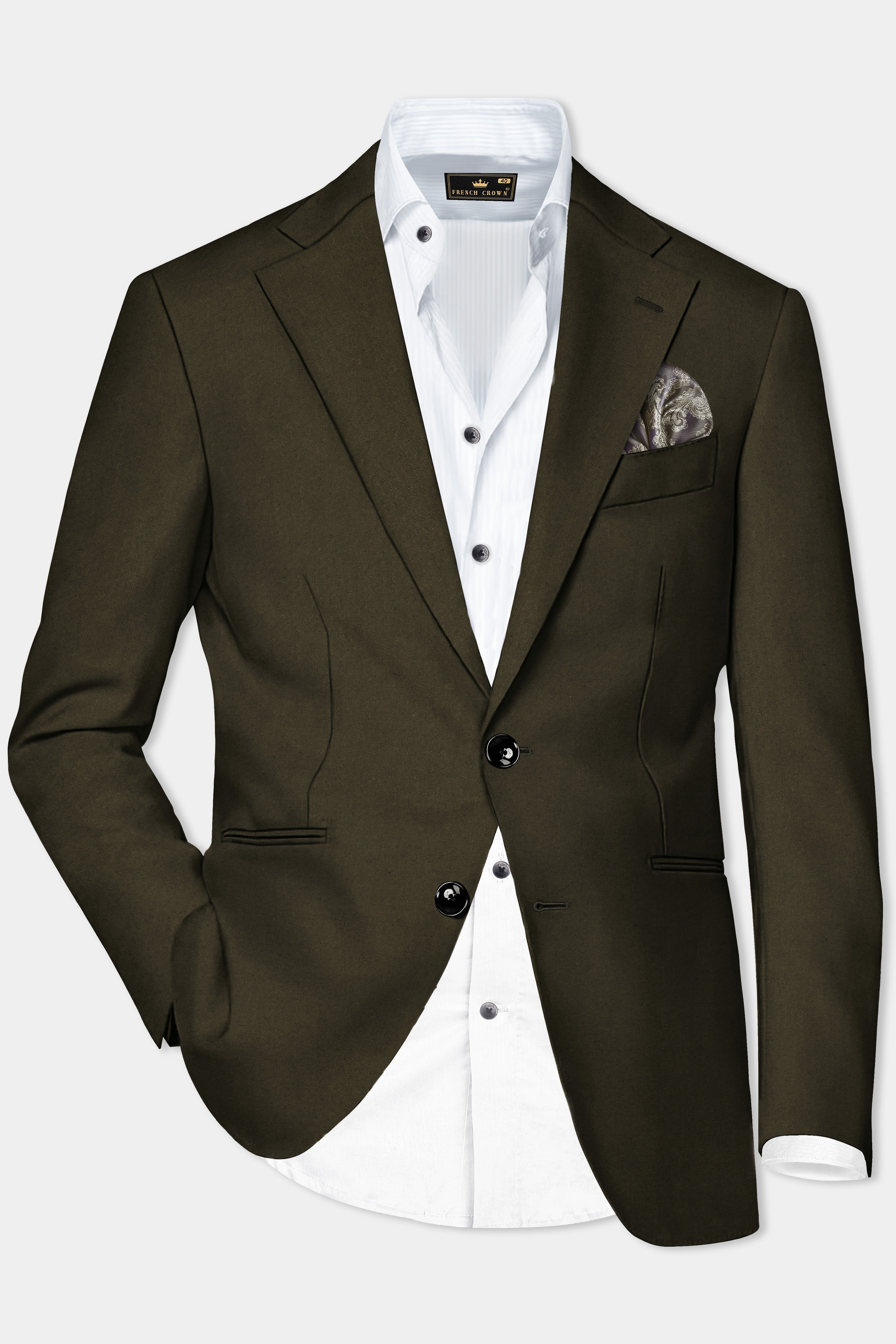 Bistre Green Solid Cotton Single Breasted Blazer