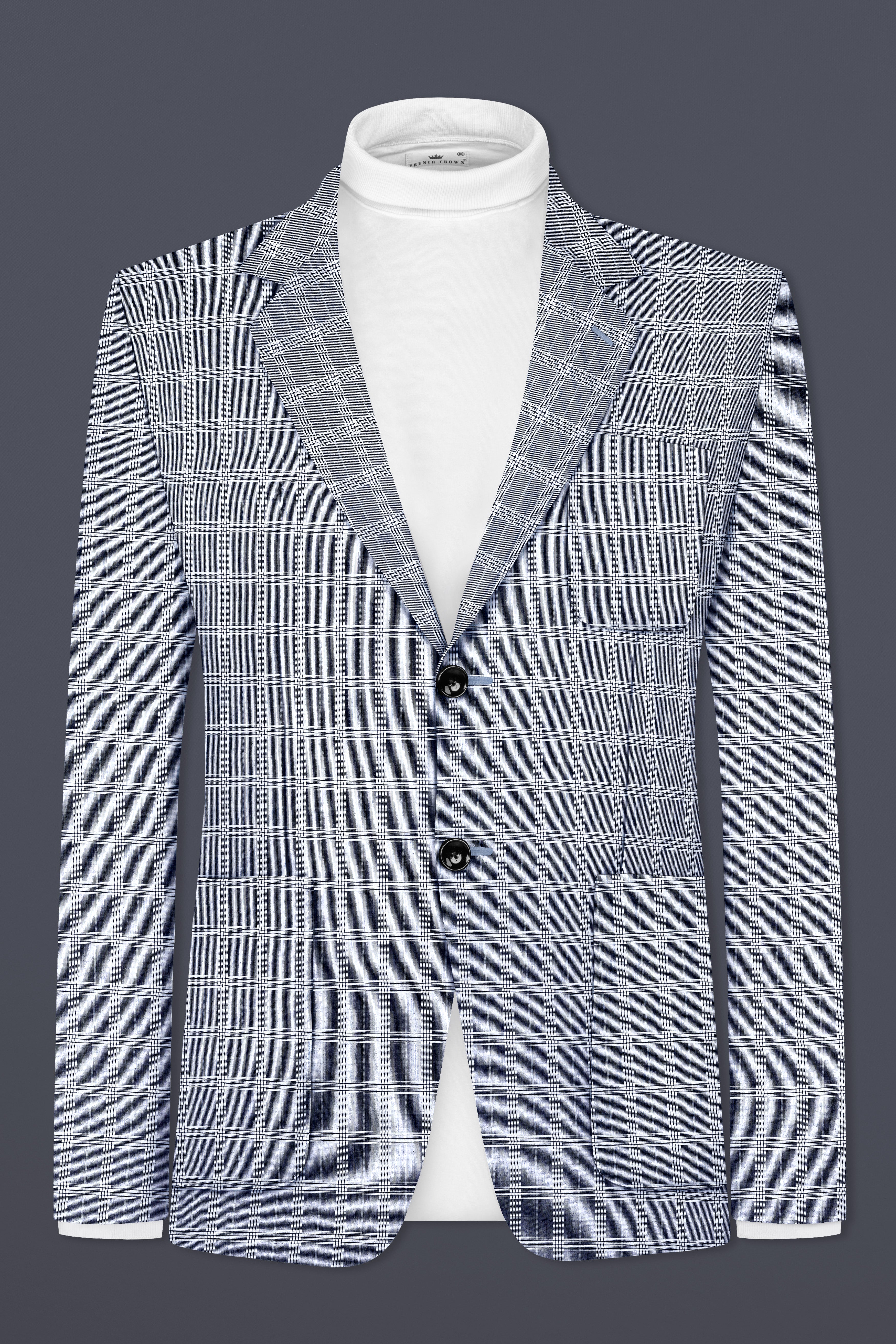 Mountain Mist Blue Plaid Wool Rich Single Breasted Sports Blazer