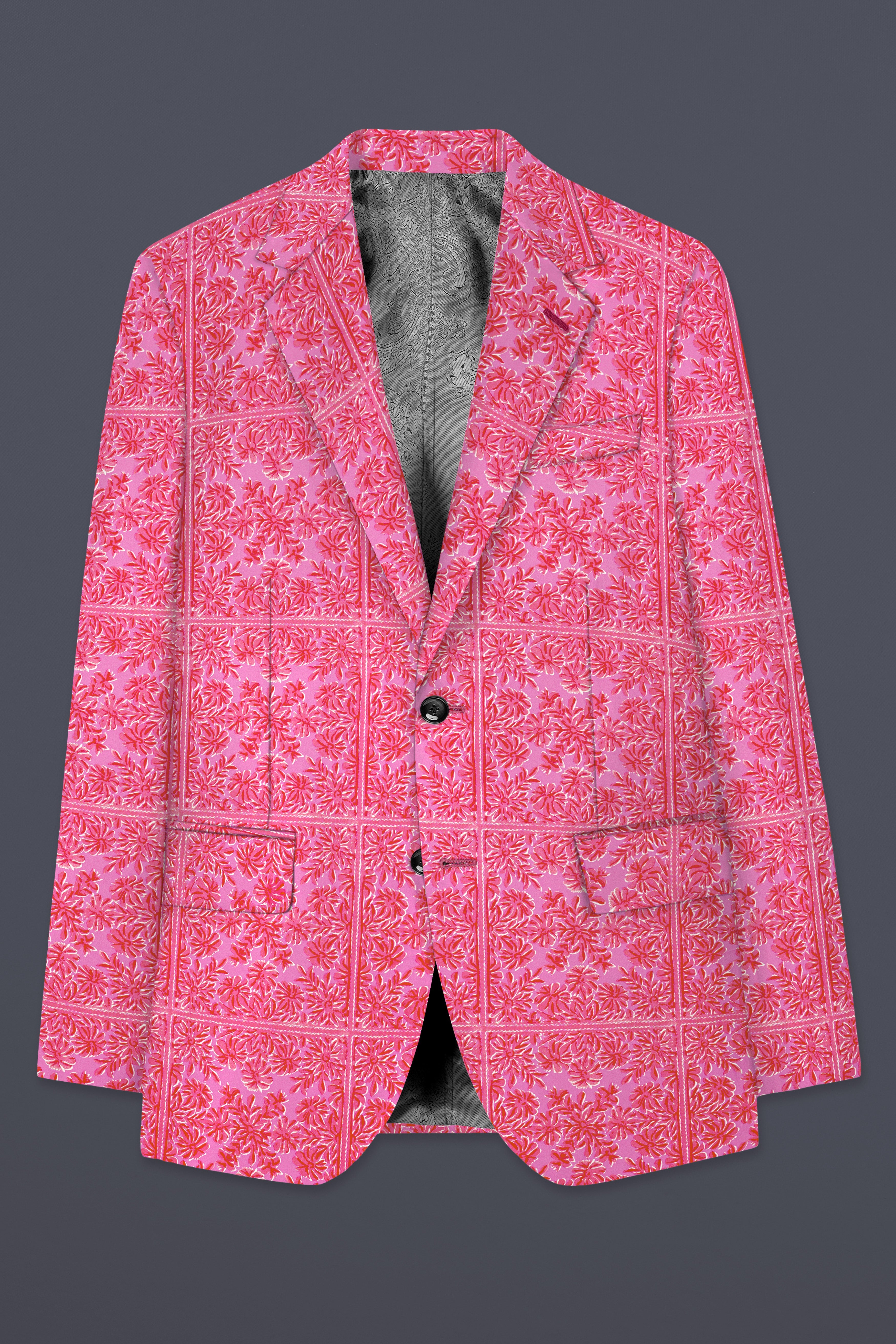 Thulian Pink Prints Cotton Single Breasted Sports Blazer