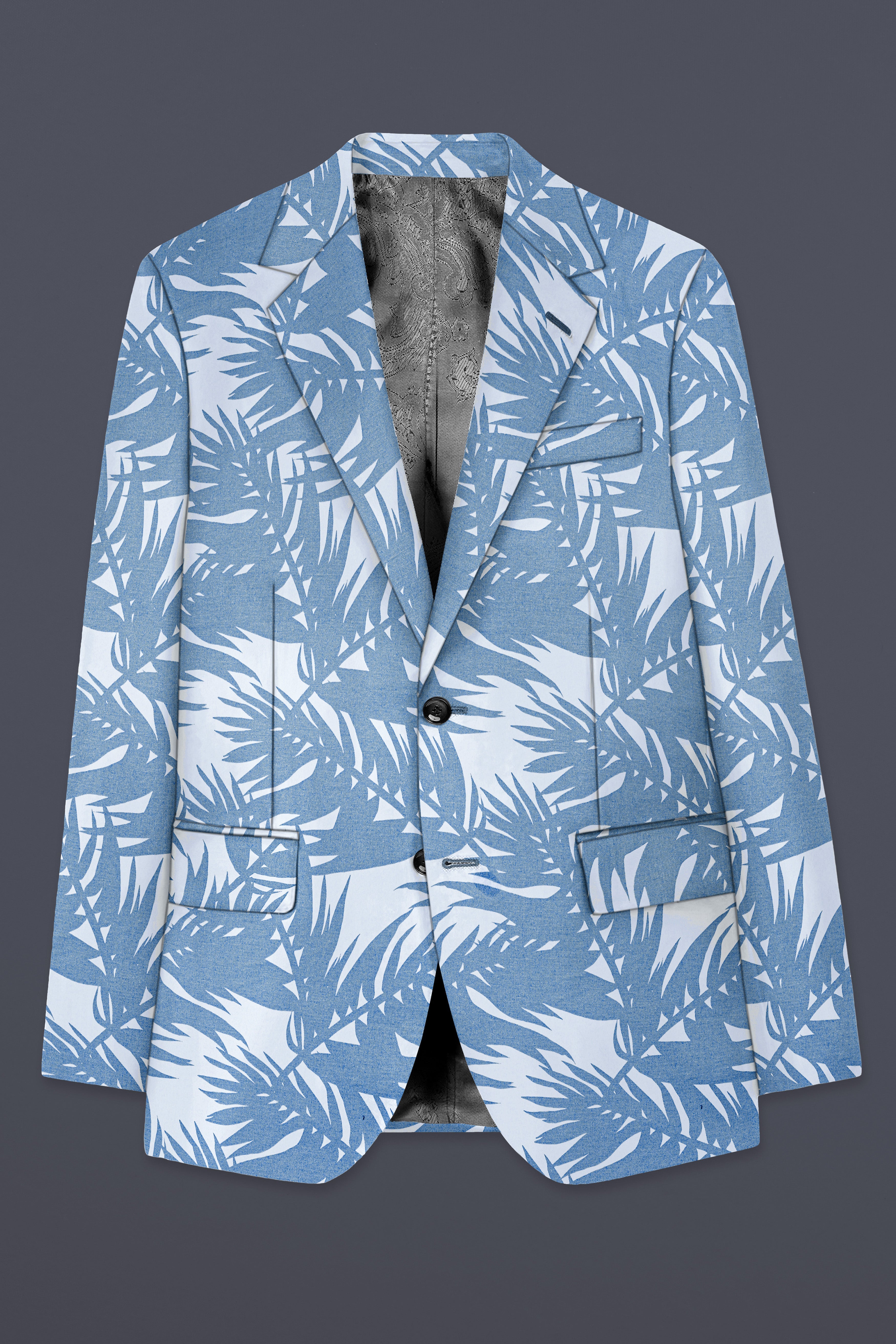 Pastel Blue Prints Cotton Single Breasted Sports Blazer