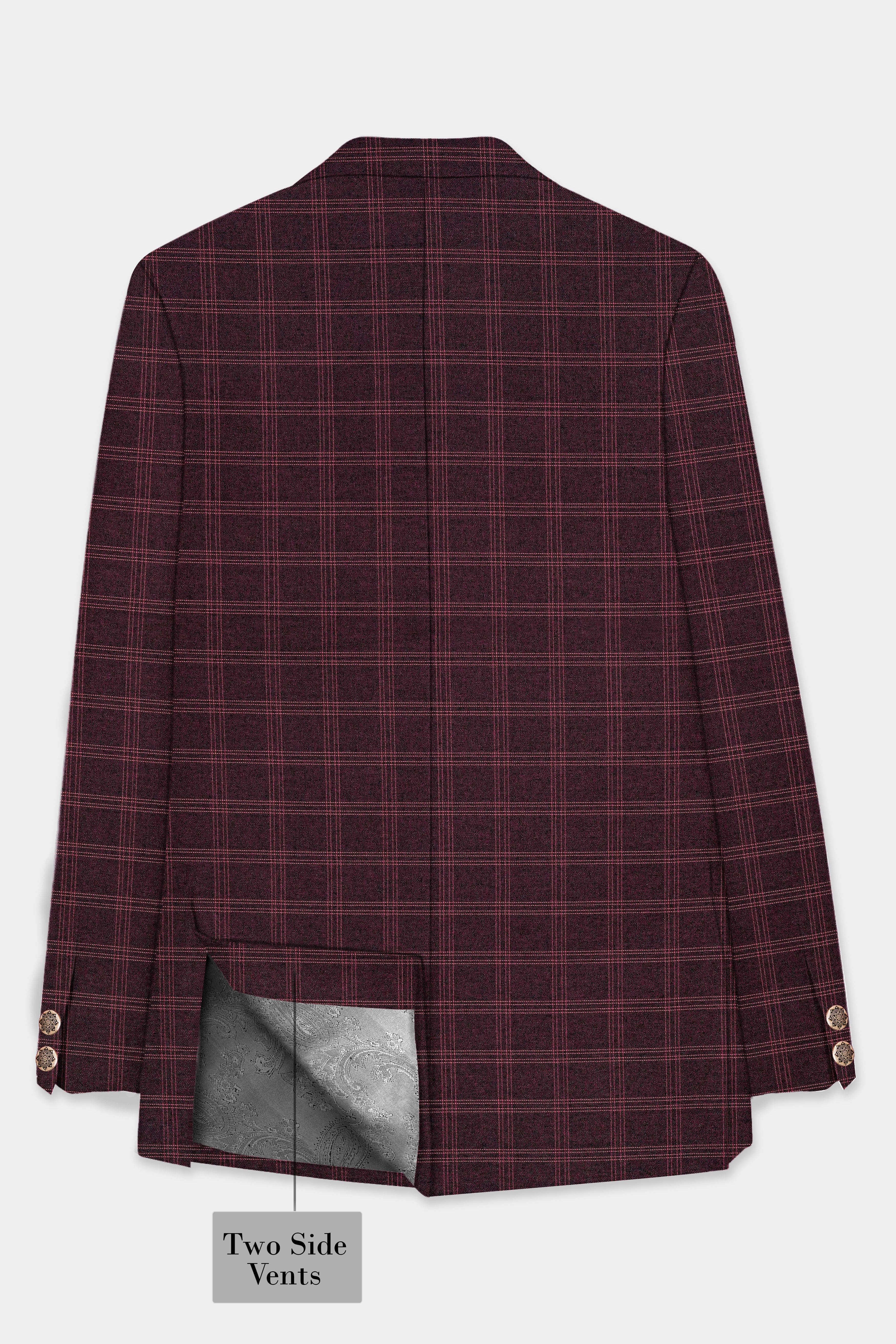 Russett Maroon Plaid Wool Rich Bandhgala Blazer