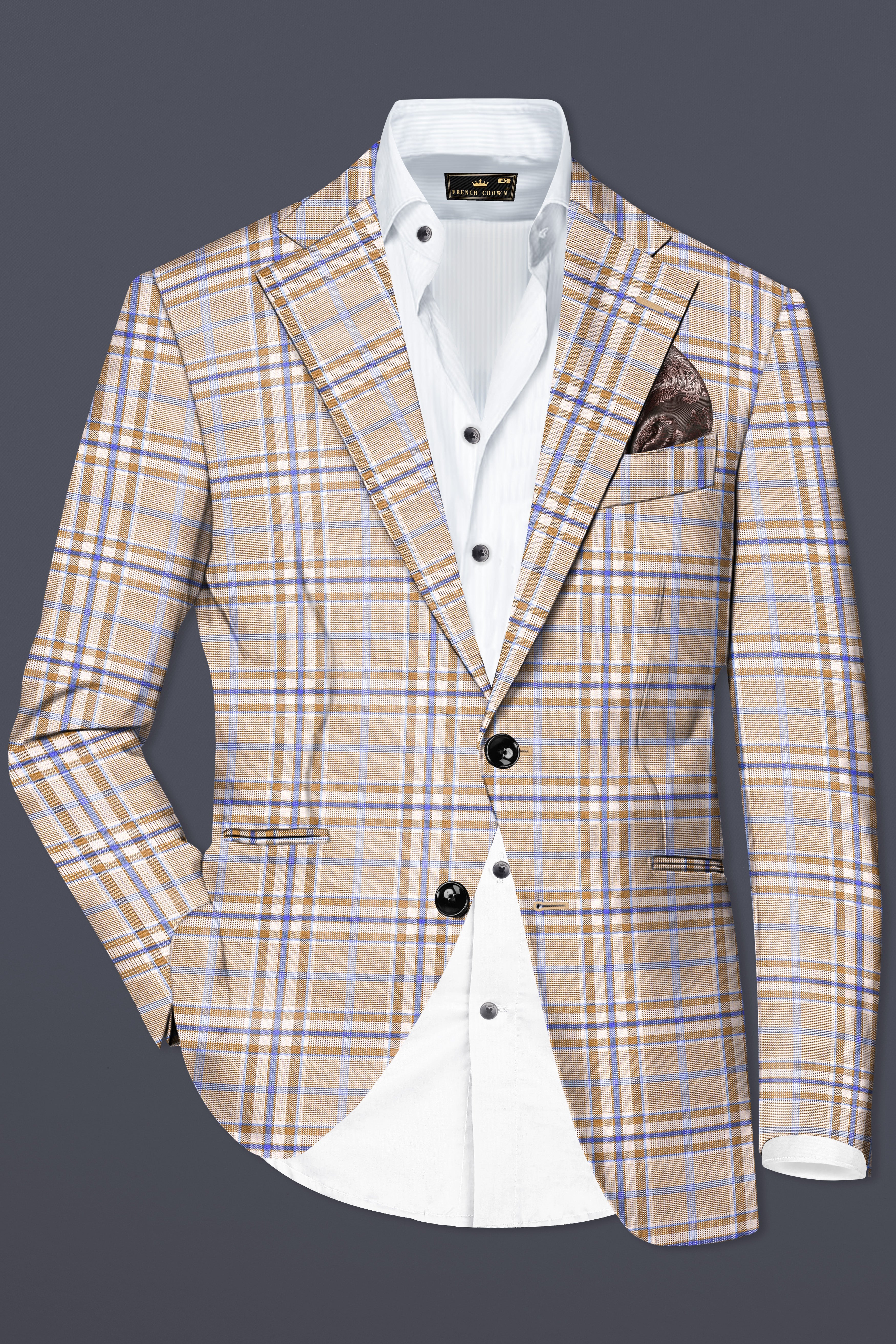 Orchid cream And Wild Blue Plaid Wool Rich Single Breasted Blazer