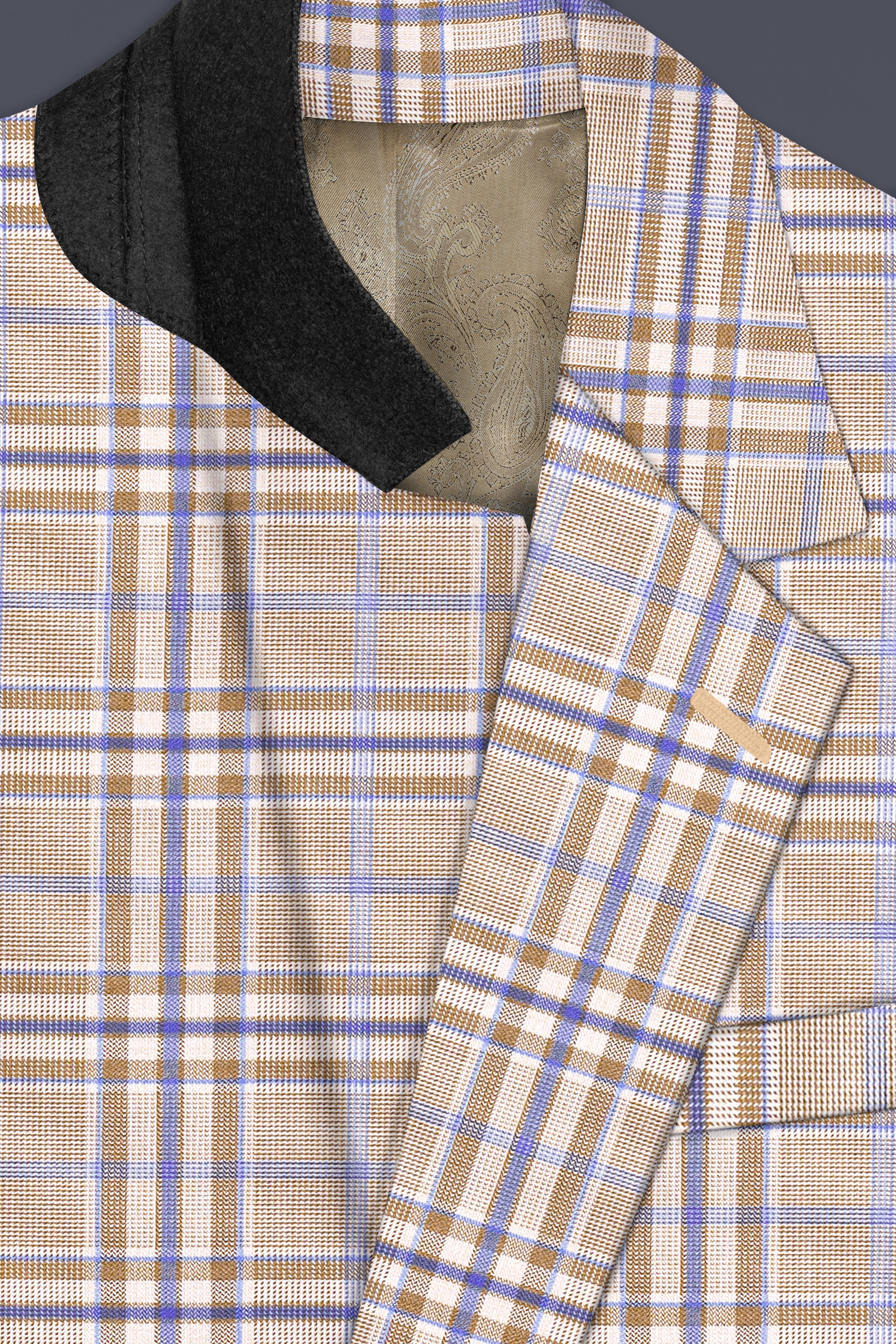 Orchid cream And Wild Blue Plaid Wool Rich Single Breasted Blazer