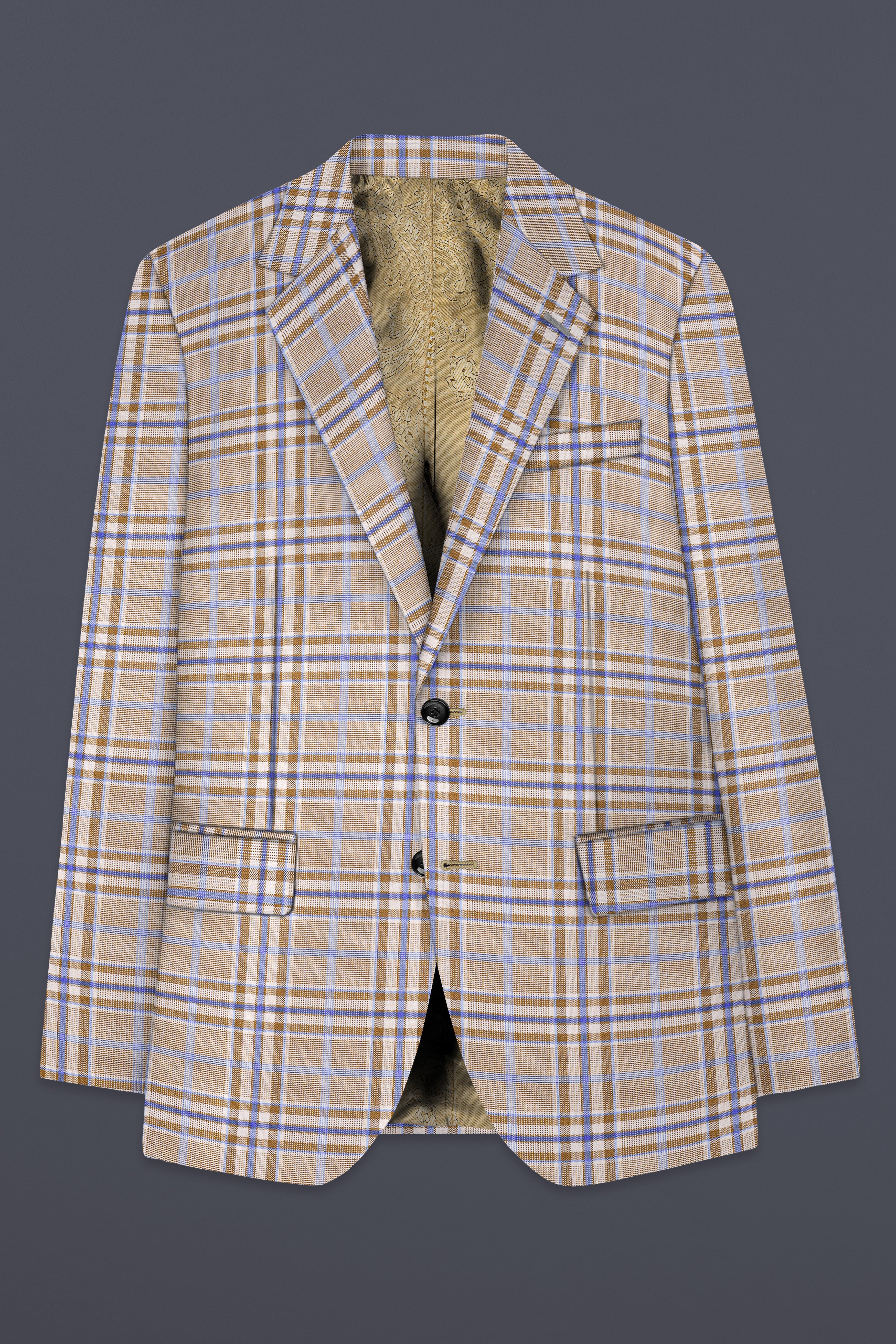 Orchid cream And Wild Blue Plaid Wool Rich Single Breasted Blazer