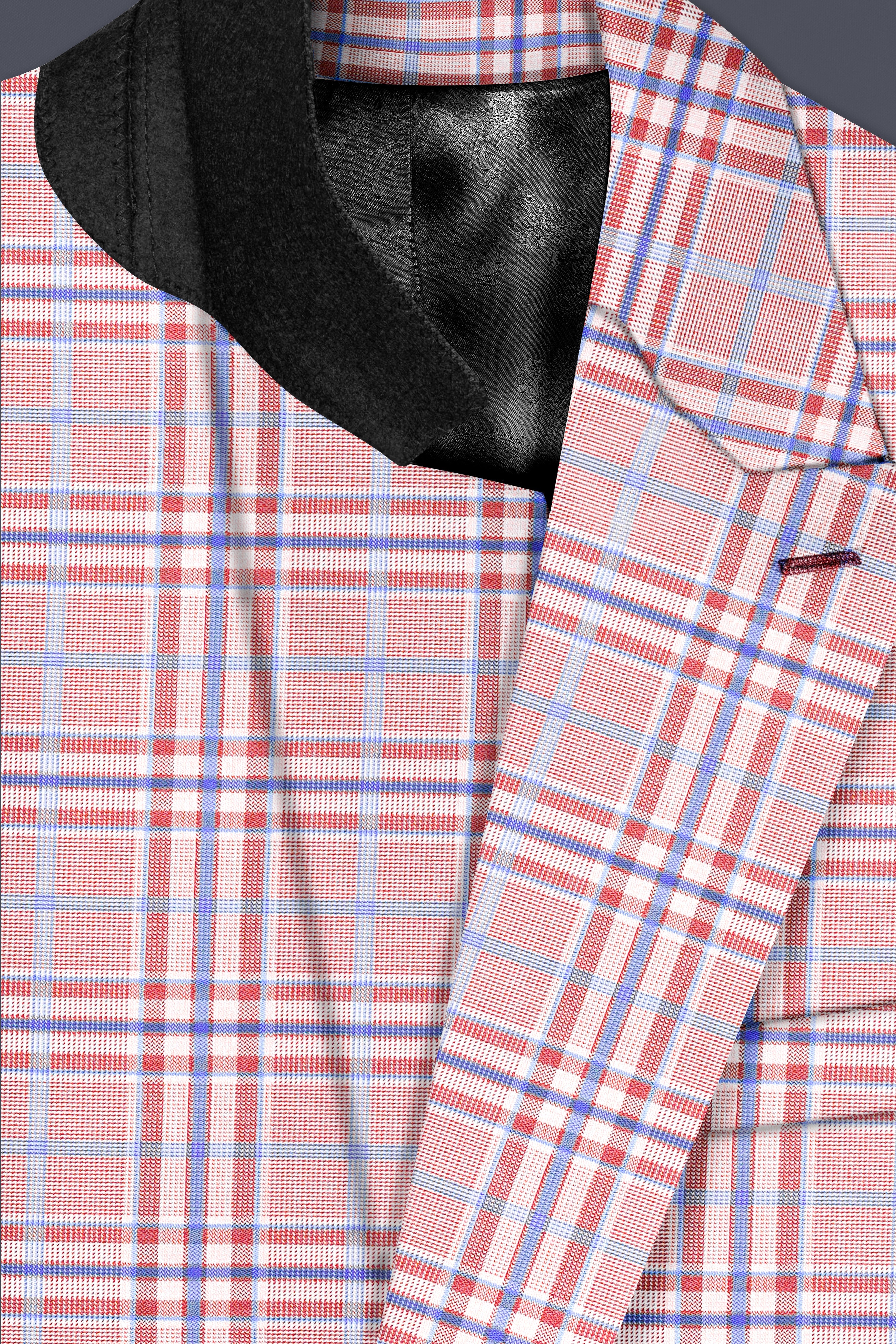 Turkish Rose Pink And Wild Blue Plaid Wool Rich Double Breasted Blazer