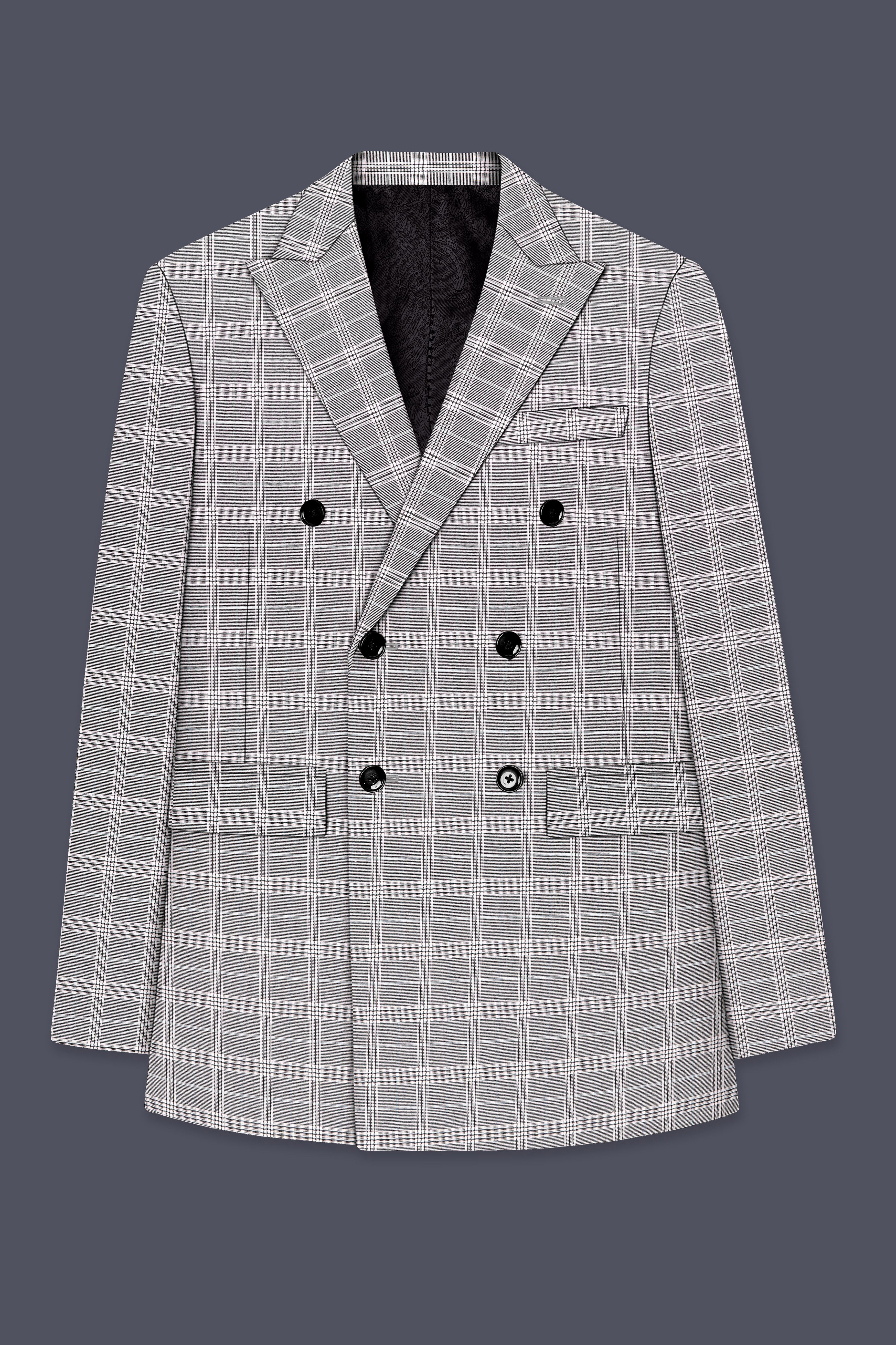 Monsoon Gray Plaid Wool Rich Double Breasted Blazer