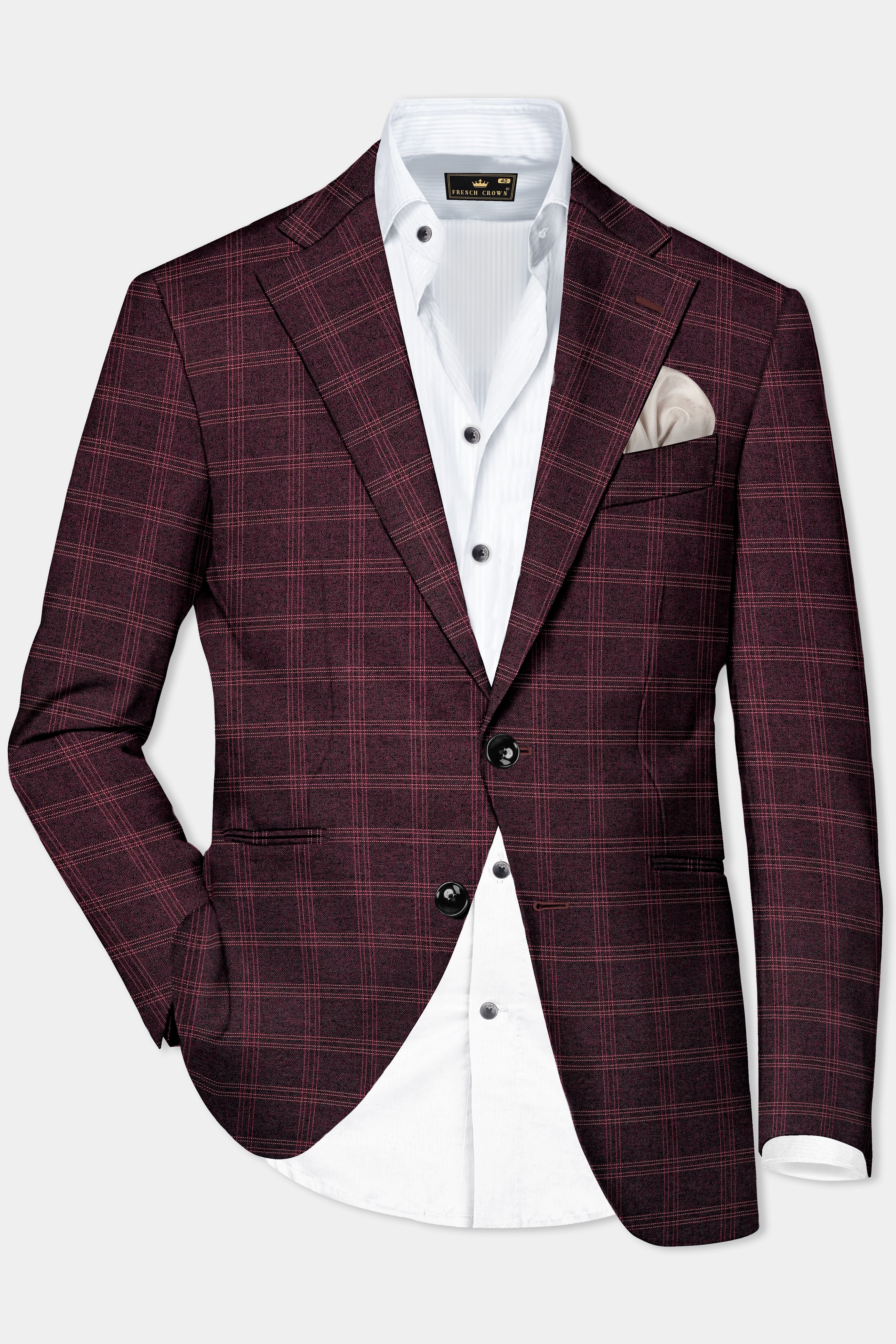 Russett Maroon Plaid Wool Rich Single Breasted Blazer