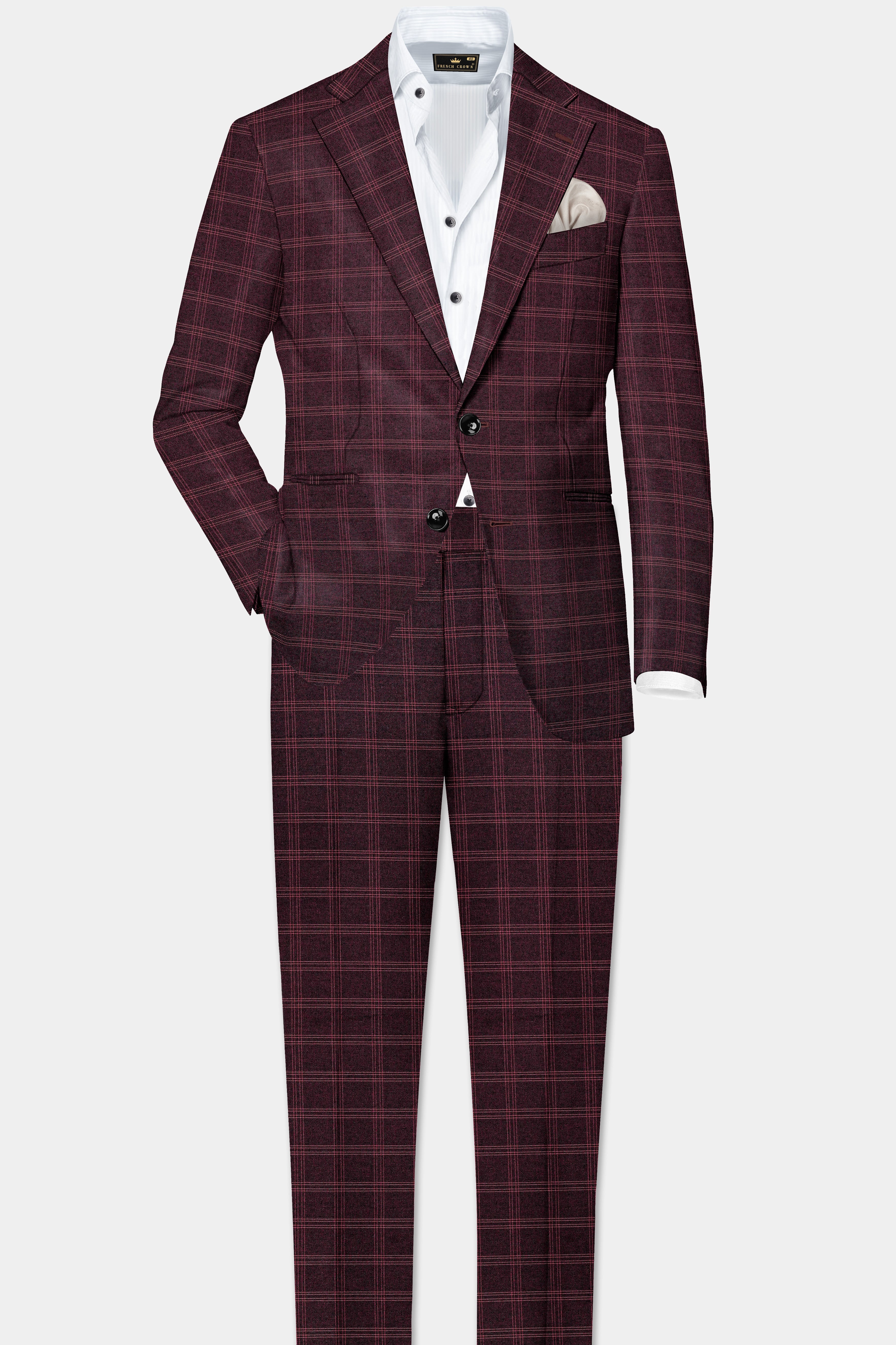 Russett Maroon Plaid Wool Rich Single Breasted Blazer