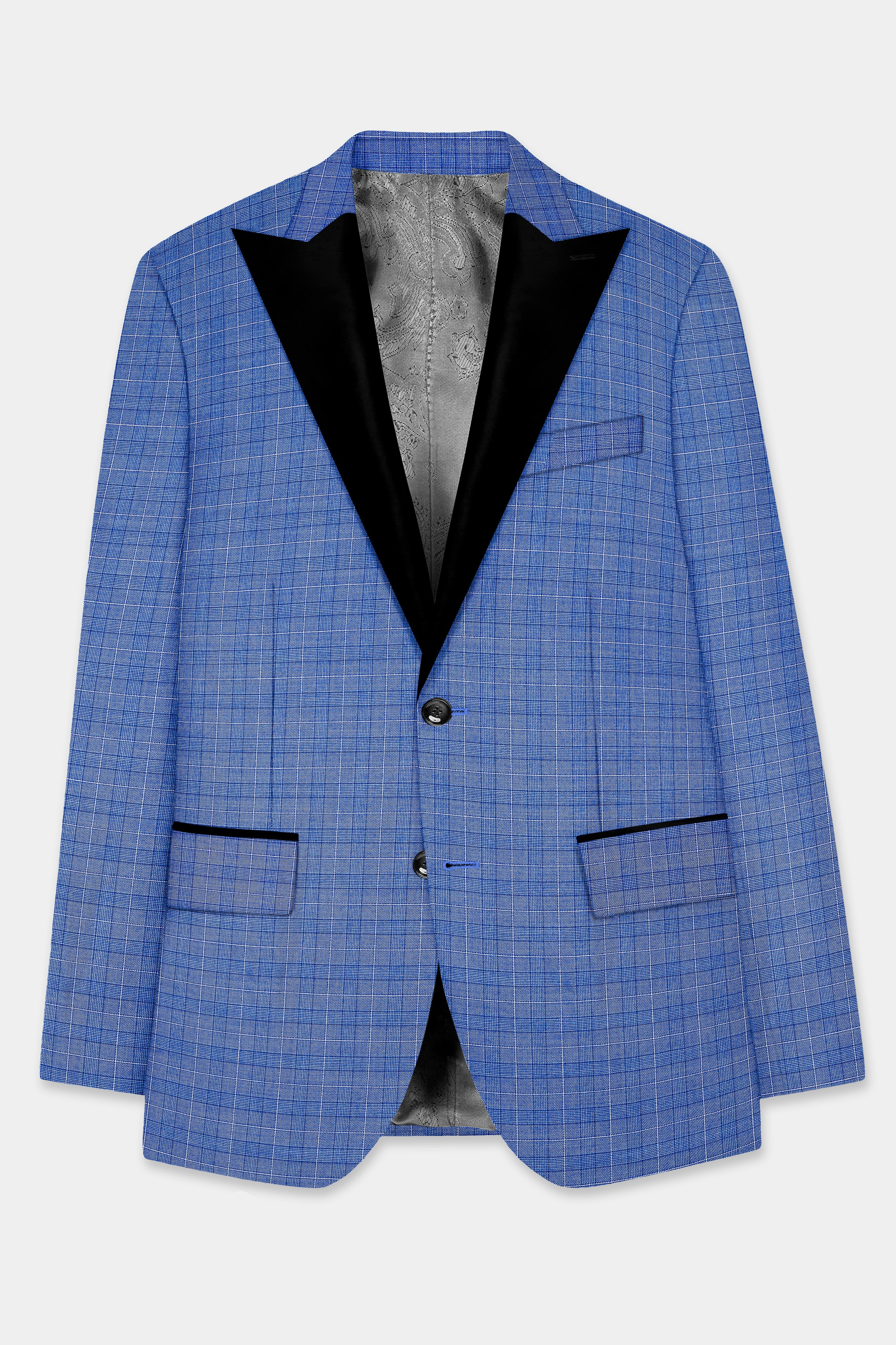 Indigo Blue Plain Wool Rich Peak Collar Tuxedo Blazer