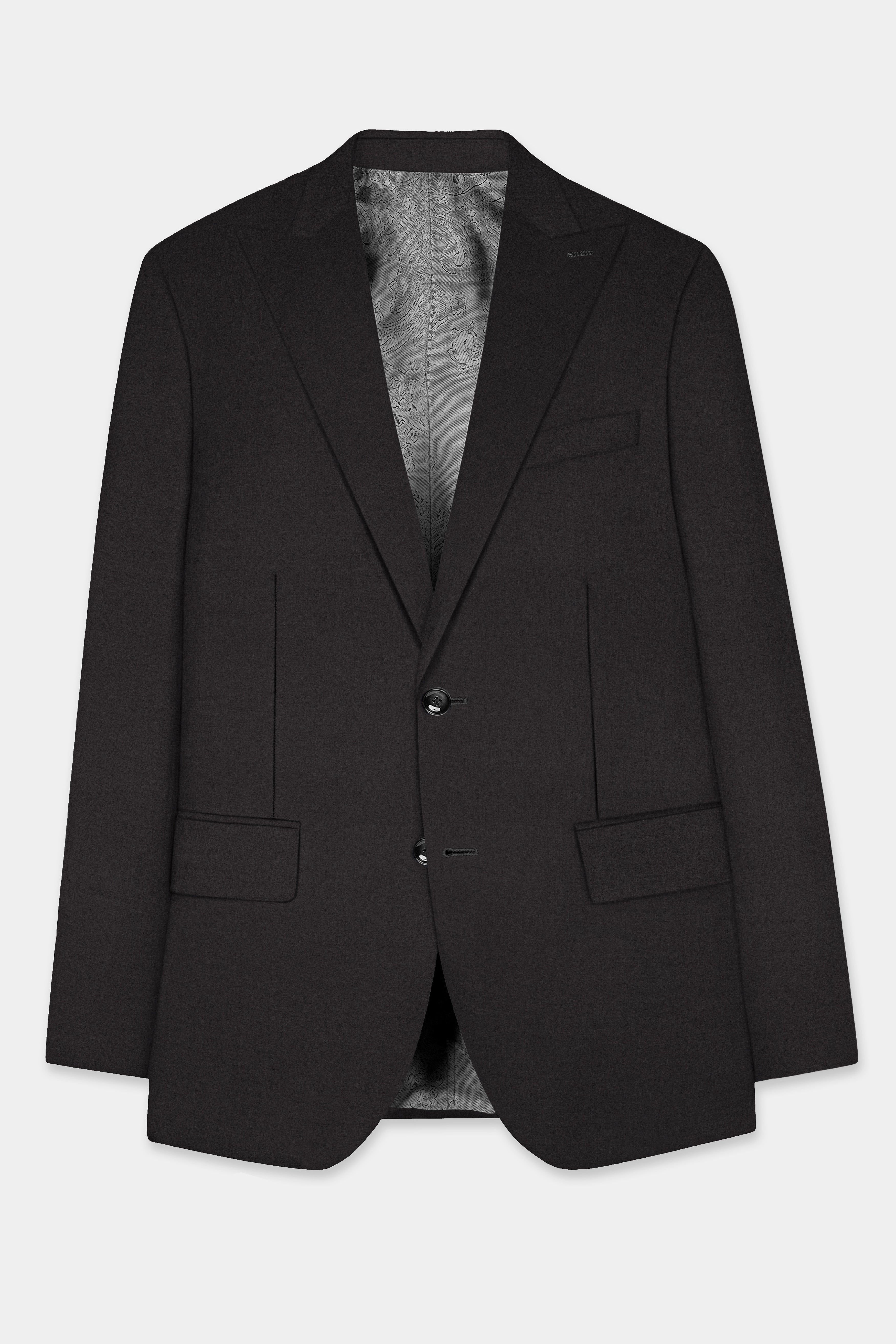 Zeus Black Solid Wool Rich Single Breasted Blazer