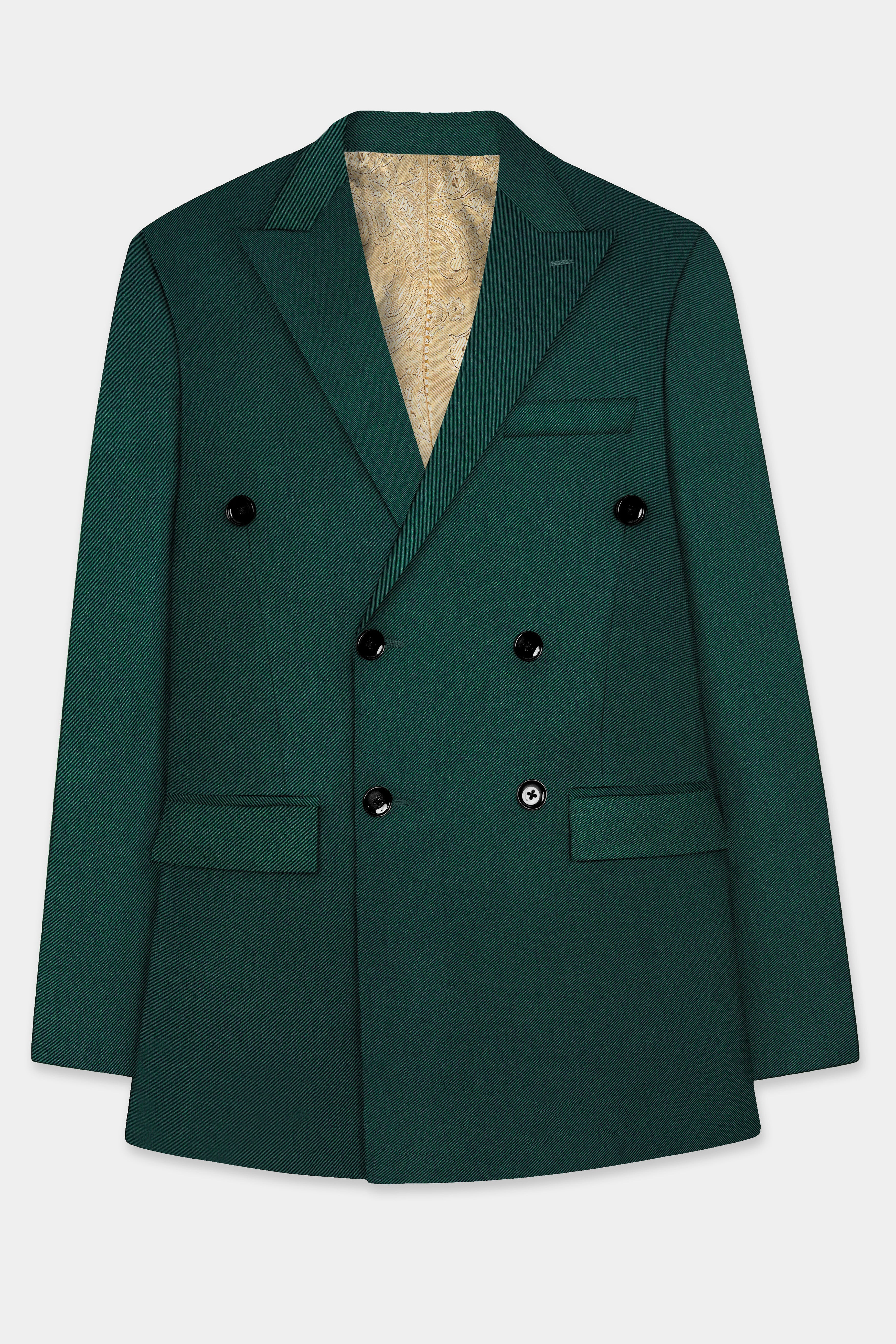 Phthalo Green Solid Cotton Double Breasted Blazer