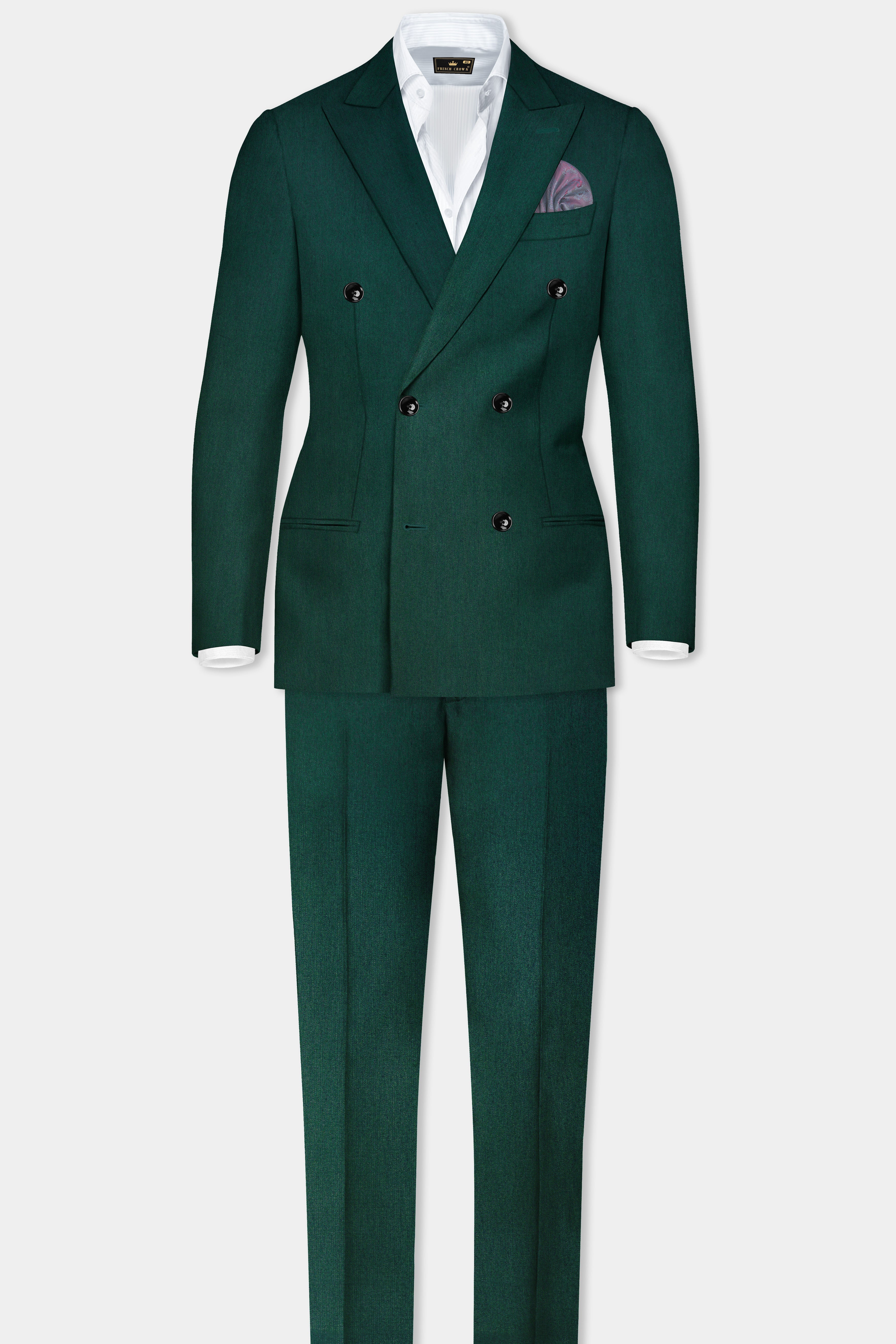 Phthalo Green Solid Cotton Double Breasted Blazer