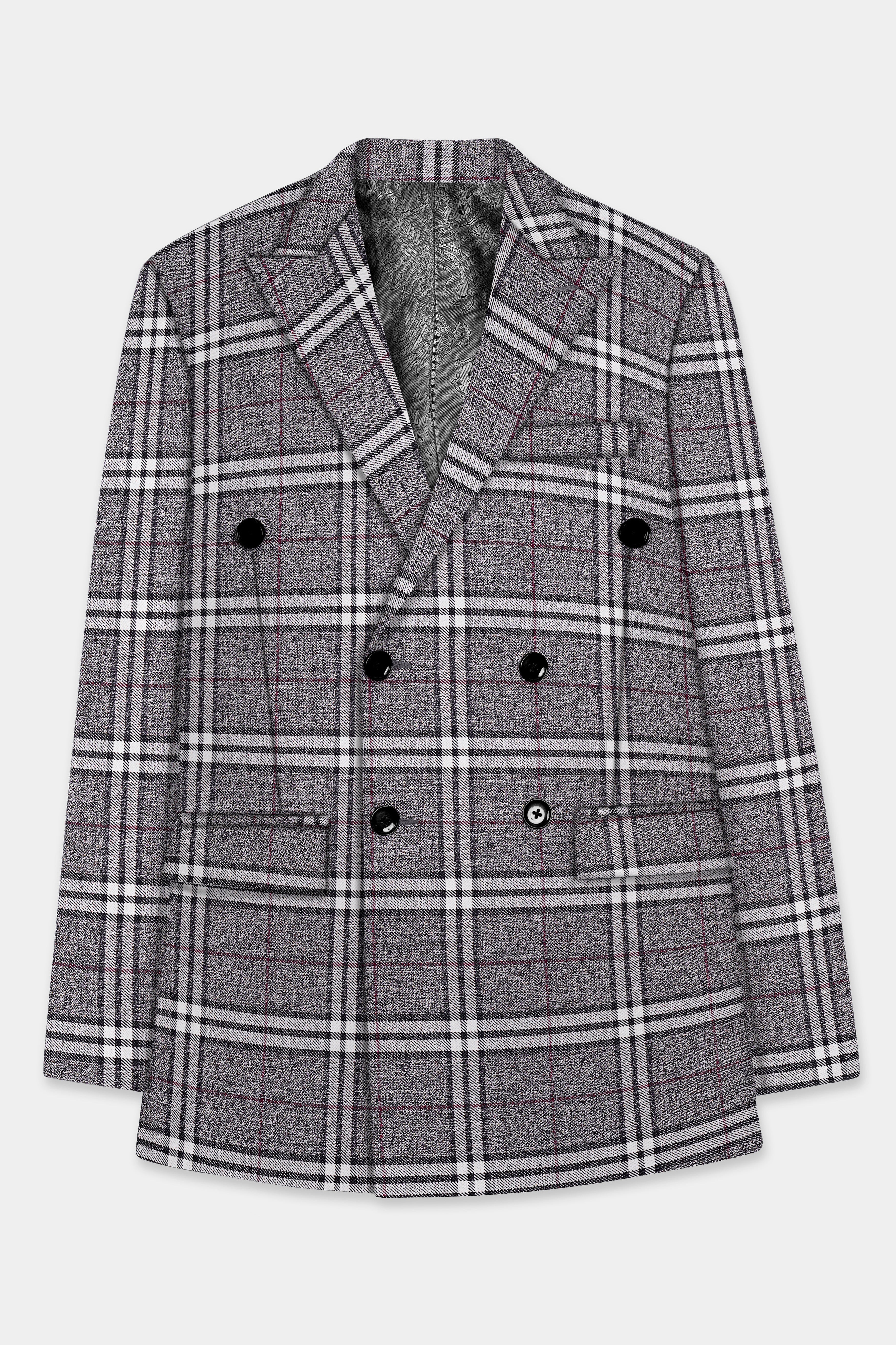 Granite Gray Plaid Wool Rich Double Breasted Blazer