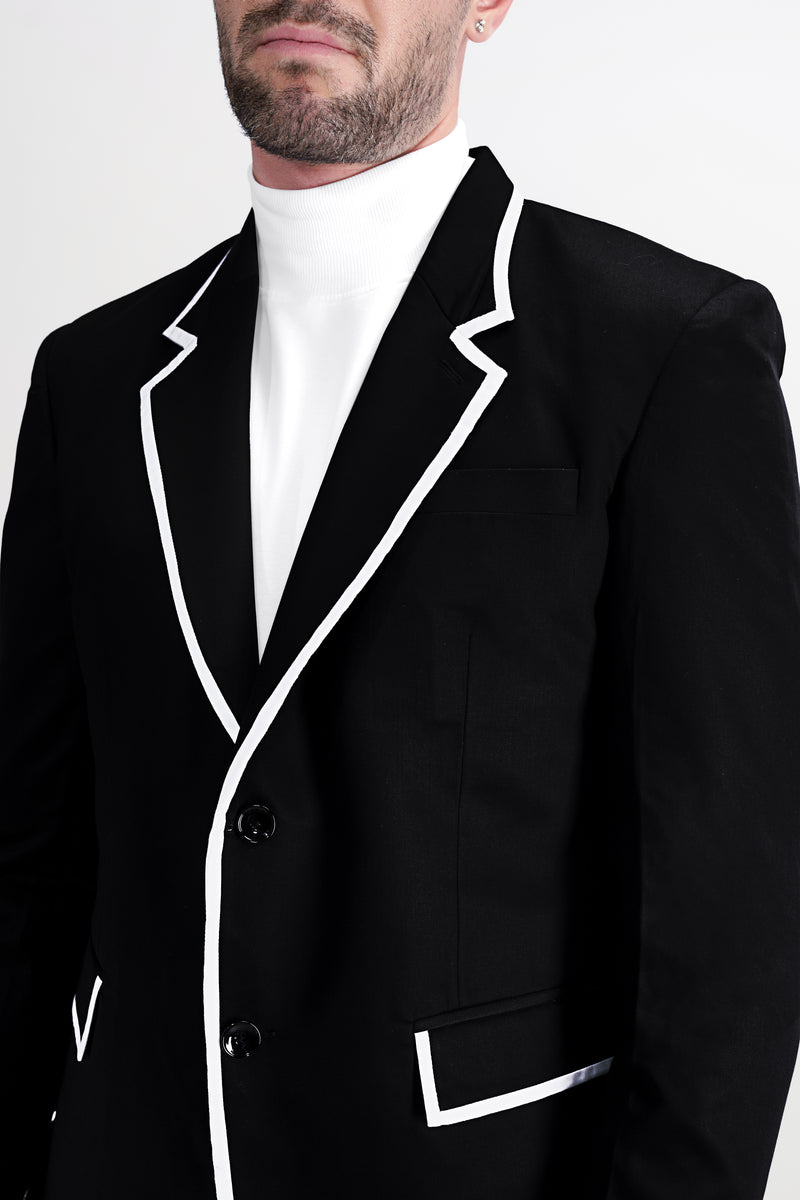 Jade Black Subtle Sheen with White Border Patterned Blazer
