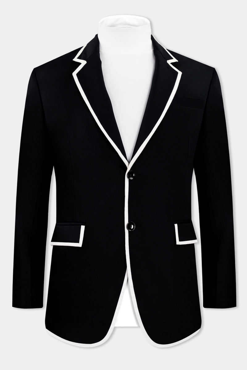 JADE BLACK SUBTLE SHEEN WITH WHITE BORDER PATTERNED BLAZER