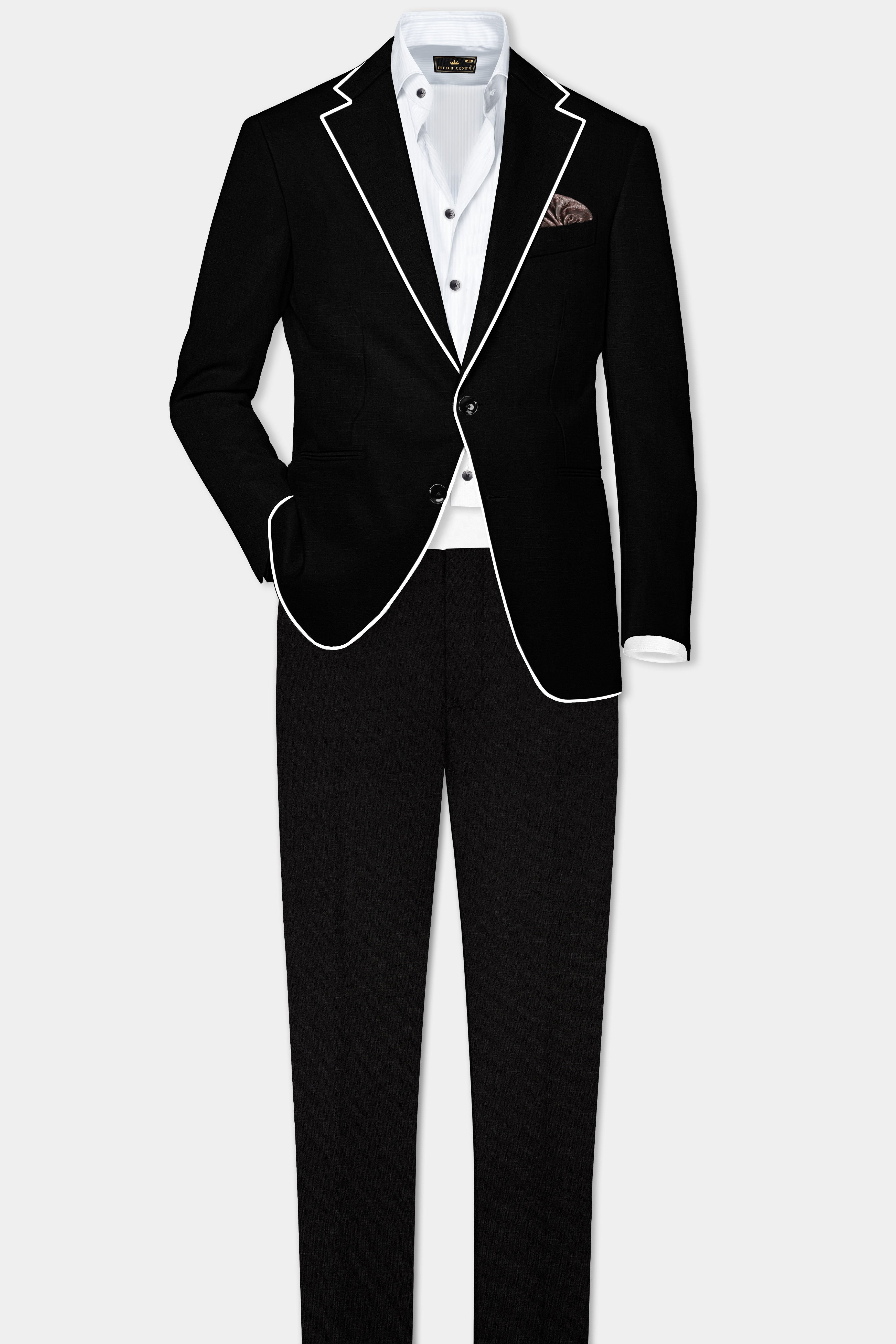 Jade Black Stretchable Subtle Sheen with White Border Patterned Blazer