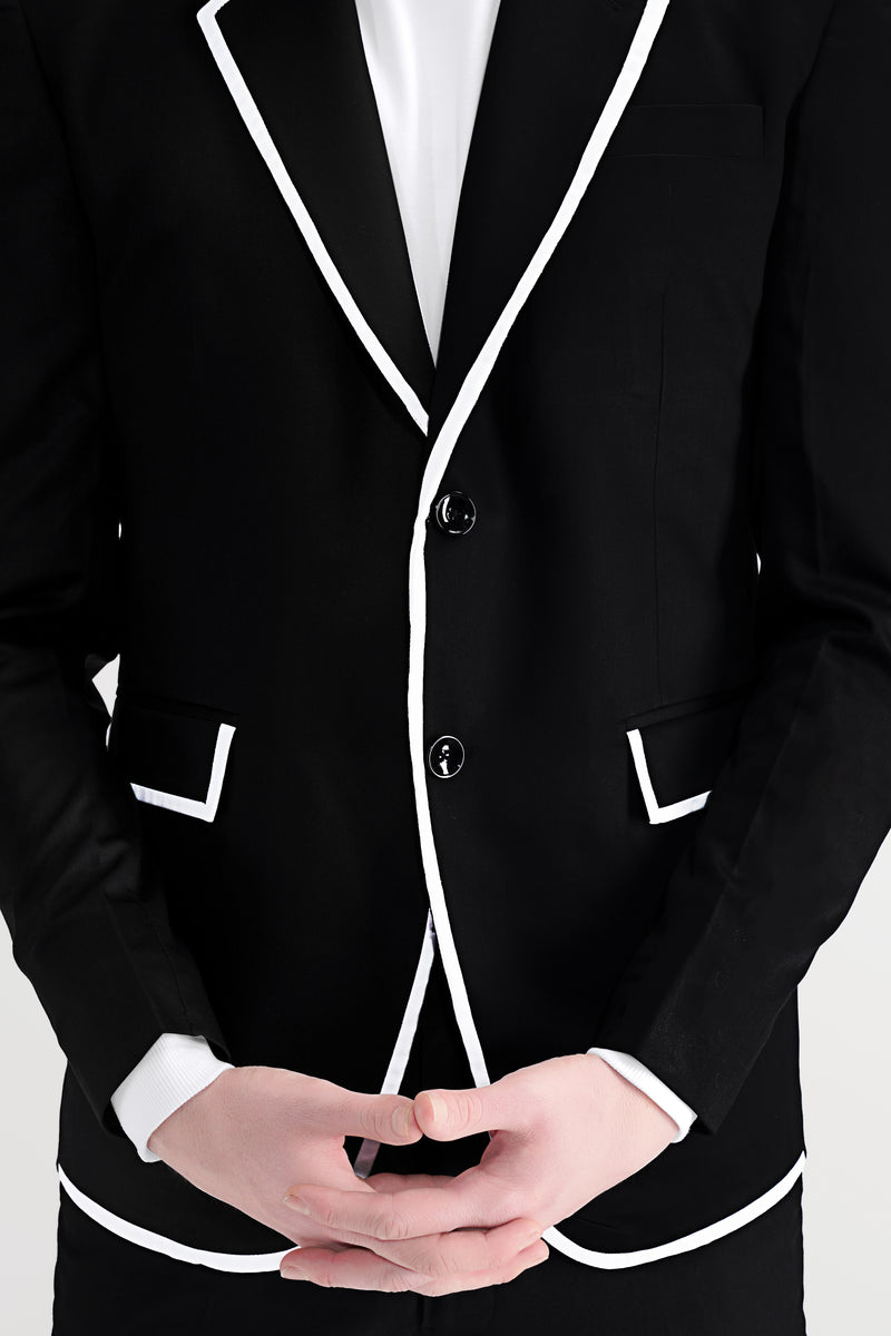 Jade Black Subtle Sheen with White Border Patterned Blazer