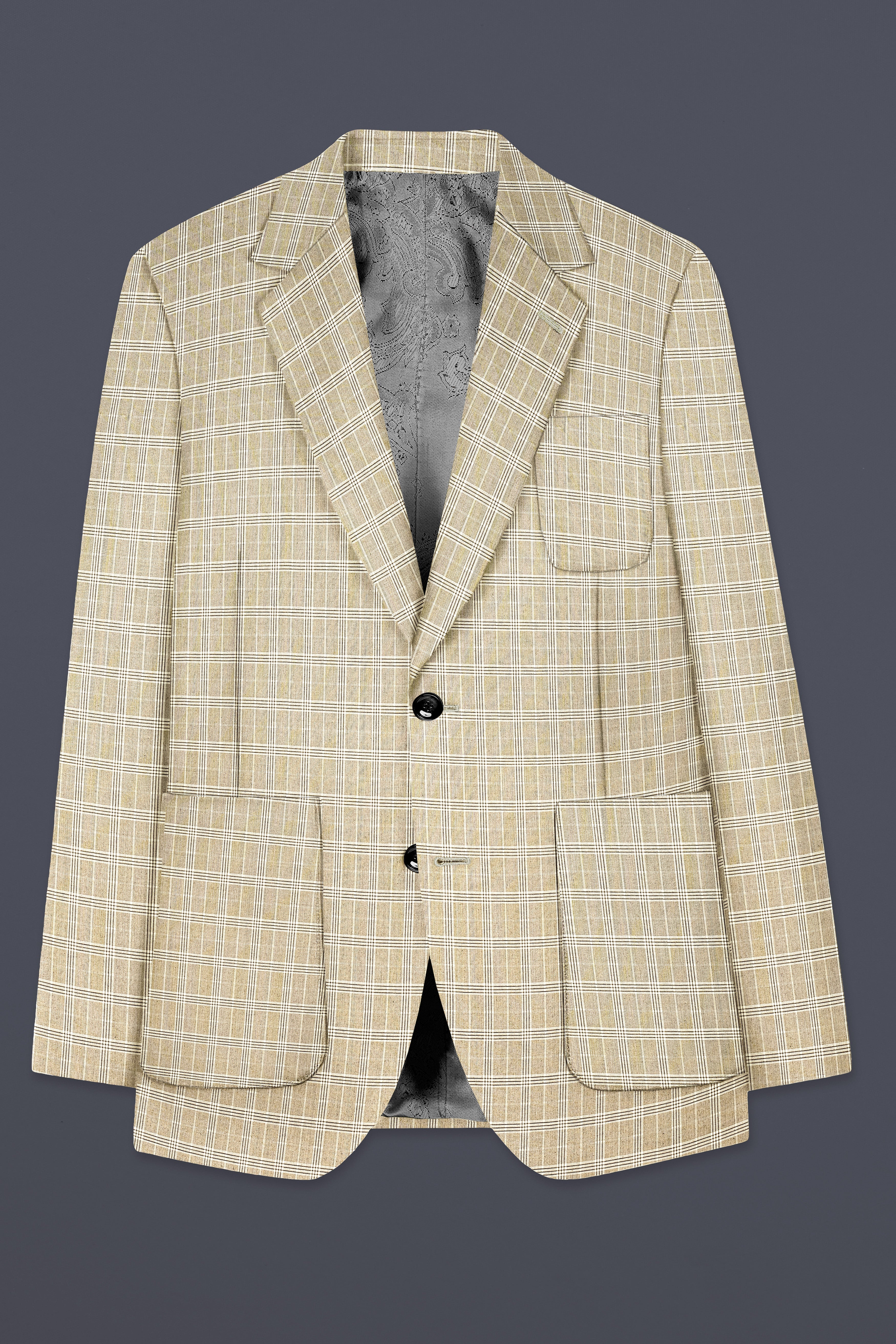 Eagle Cream Plaid Wool Rich Single Breasted Sports Blazer